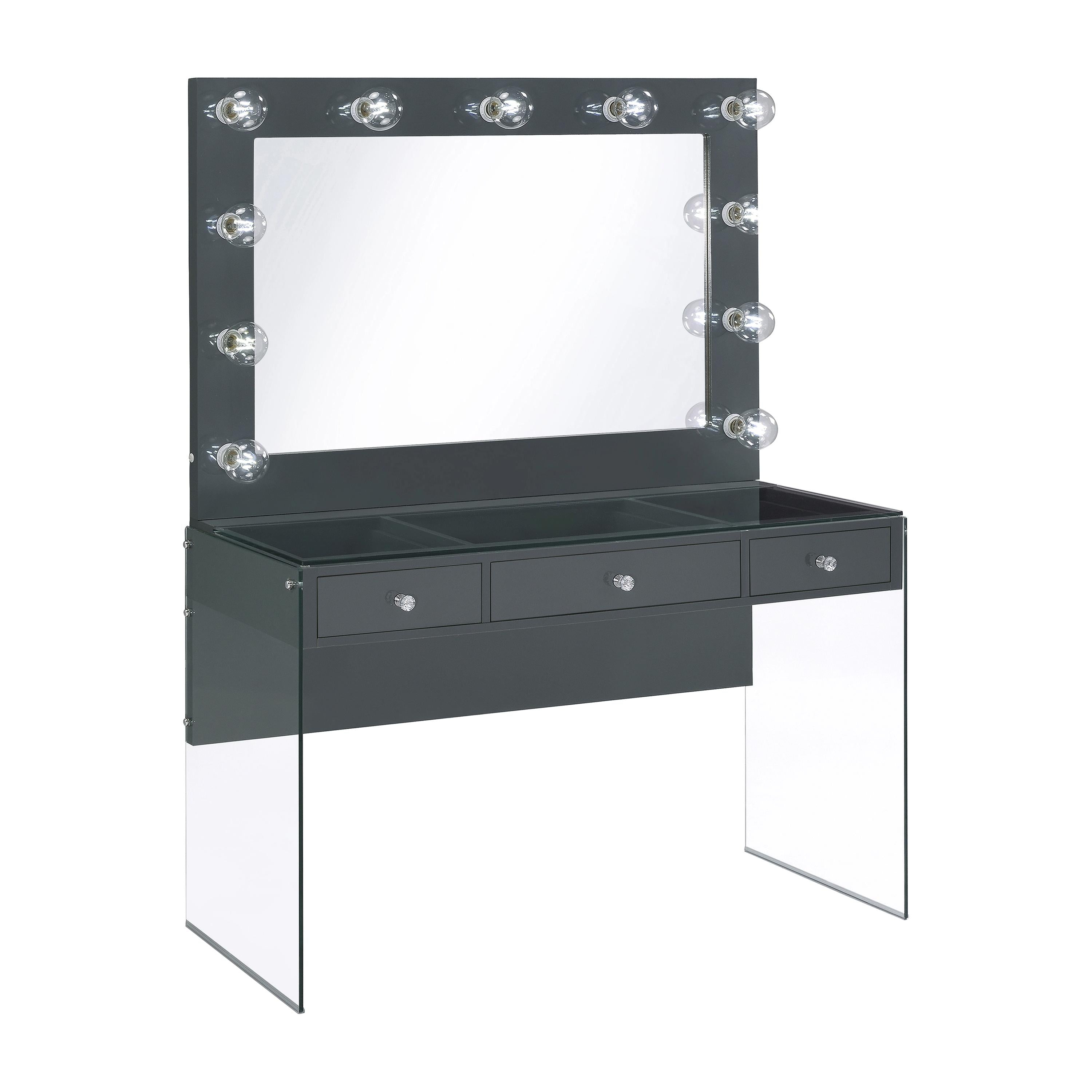  Coaster Furniture Afshan 935923 3-Drawer Vanity Set with Lighting - Grey High Gloss IMAGE 1