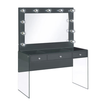  Coaster Furniture Afshan 935923 3-Drawer Vanity Set with Lighting - Grey High Gloss IMAGE 1