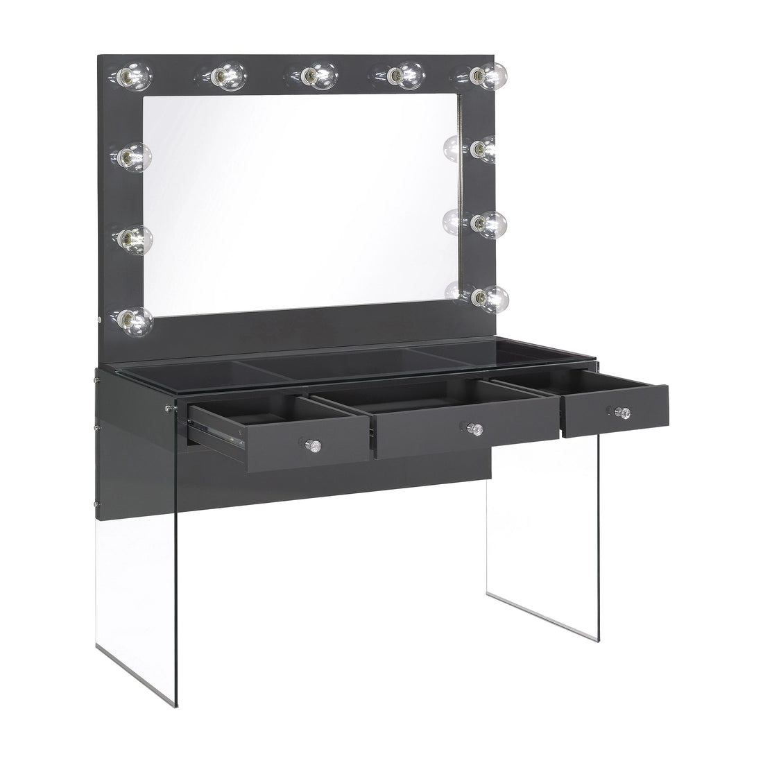  Coaster Furniture Afshan 935923 3-Drawer Vanity Set with Lighting - Grey High Gloss IMAGE 1