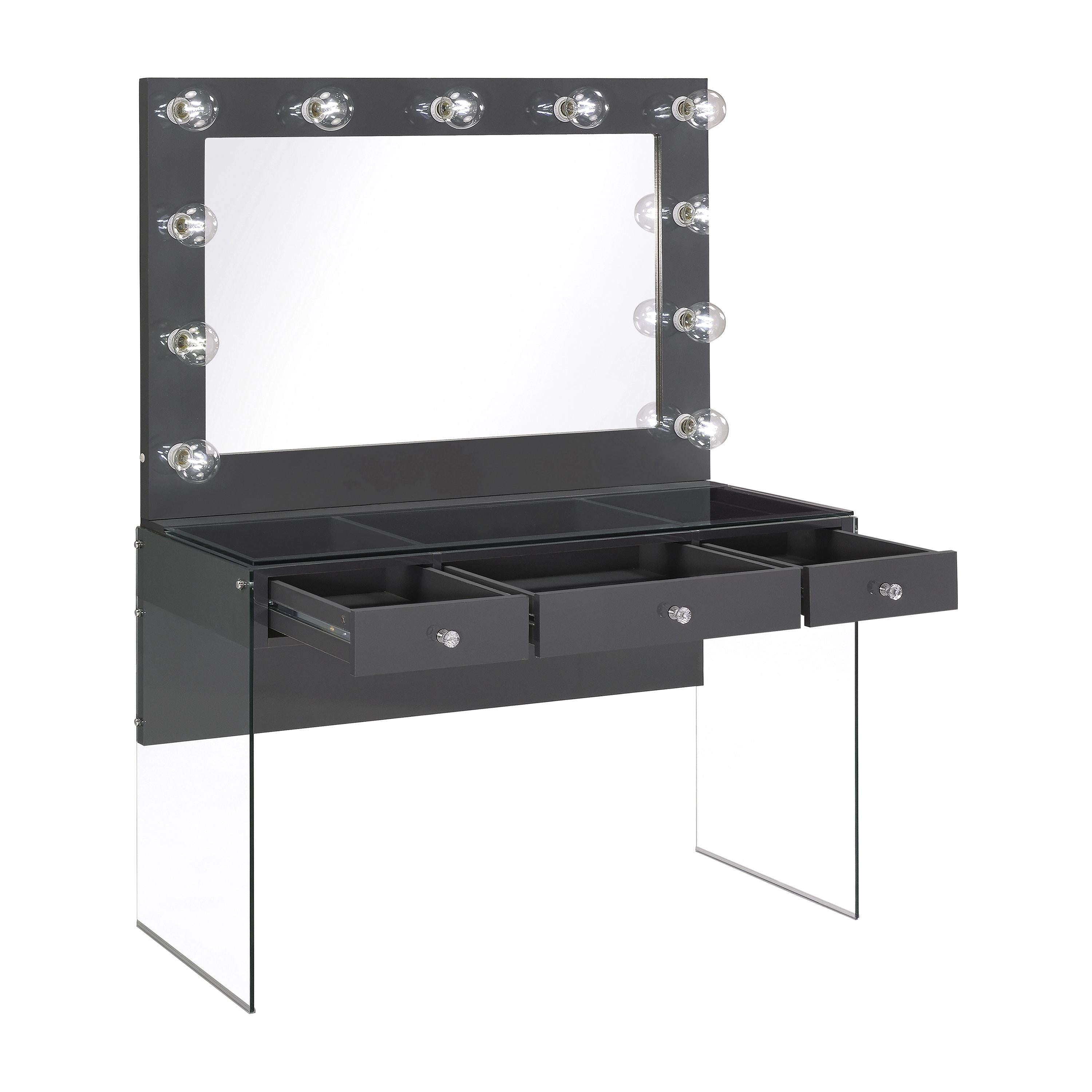  Coaster Furniture Afshan 935923 3-Drawer Vanity Set with Lighting - Grey High Gloss IMAGE 2