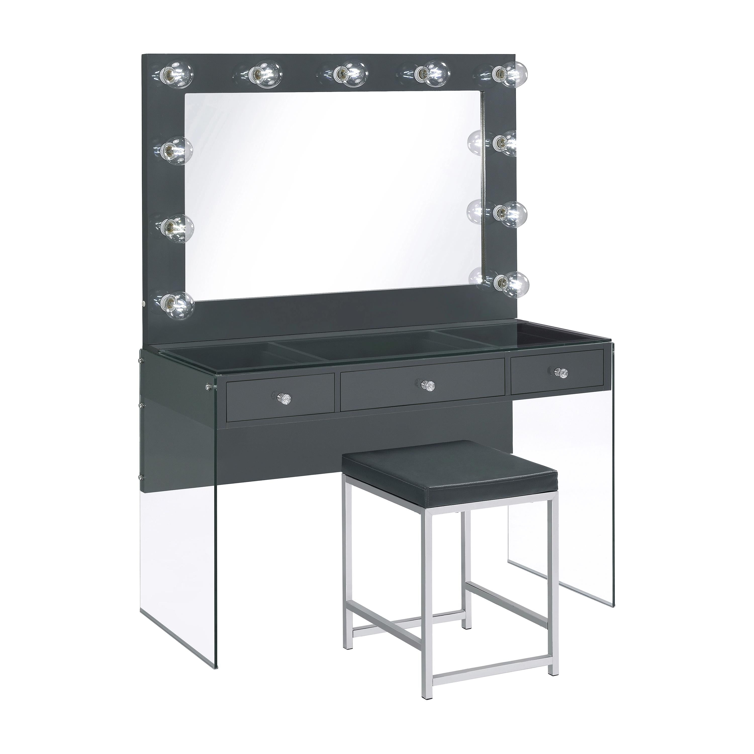  Coaster Furniture Afshan 935923 3-Drawer Vanity Set with Lighting - Grey High Gloss IMAGE 3