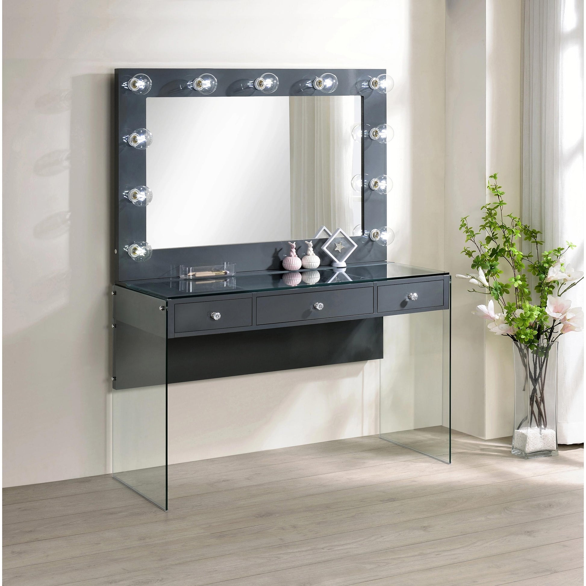  Coaster Furniture Afshan 935923 3-Drawer Vanity Set with Lighting - Grey High Gloss IMAGE 5