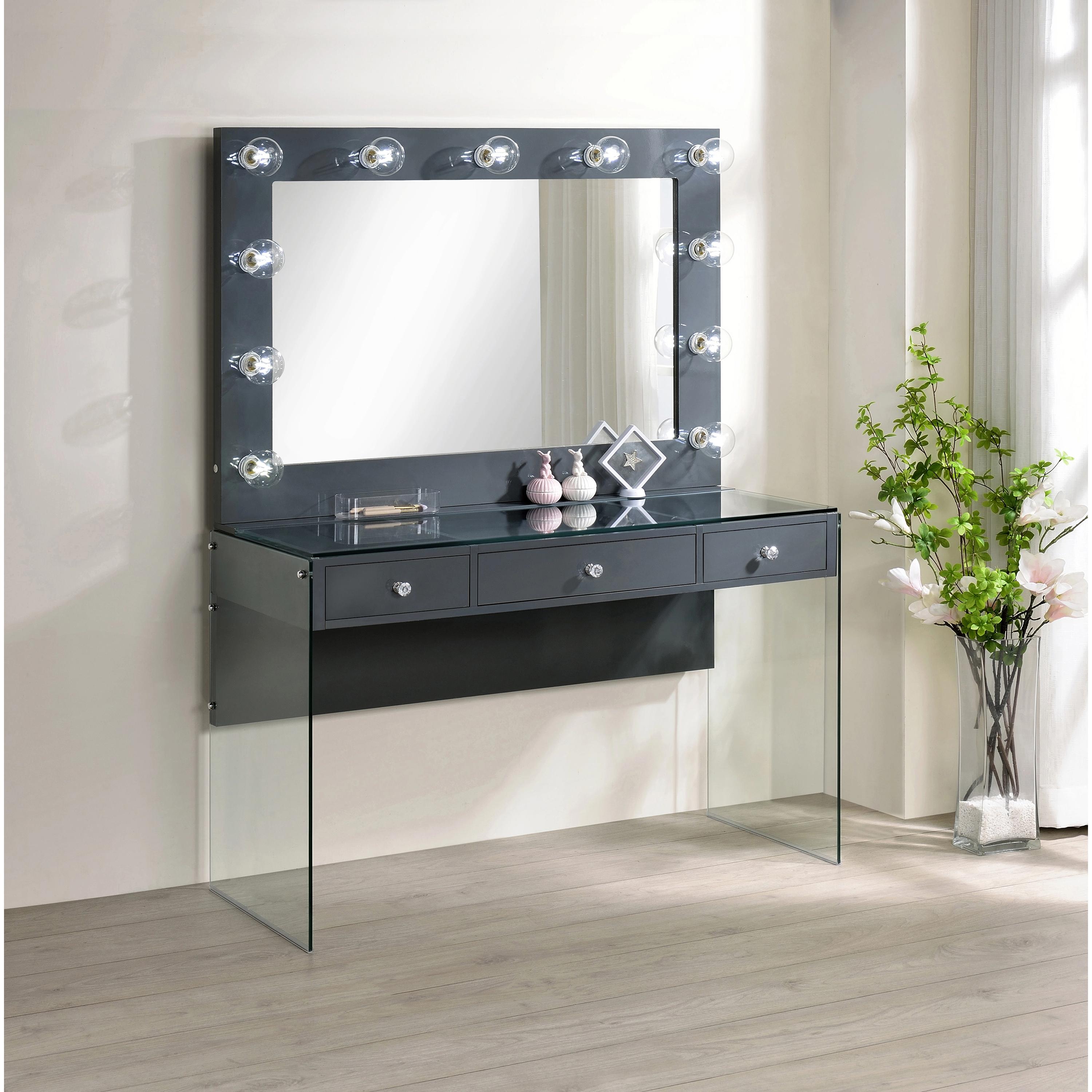  Coaster Furniture Afshan 935923 3-Drawer Vanity Set with Lighting - Grey High Gloss IMAGE 5