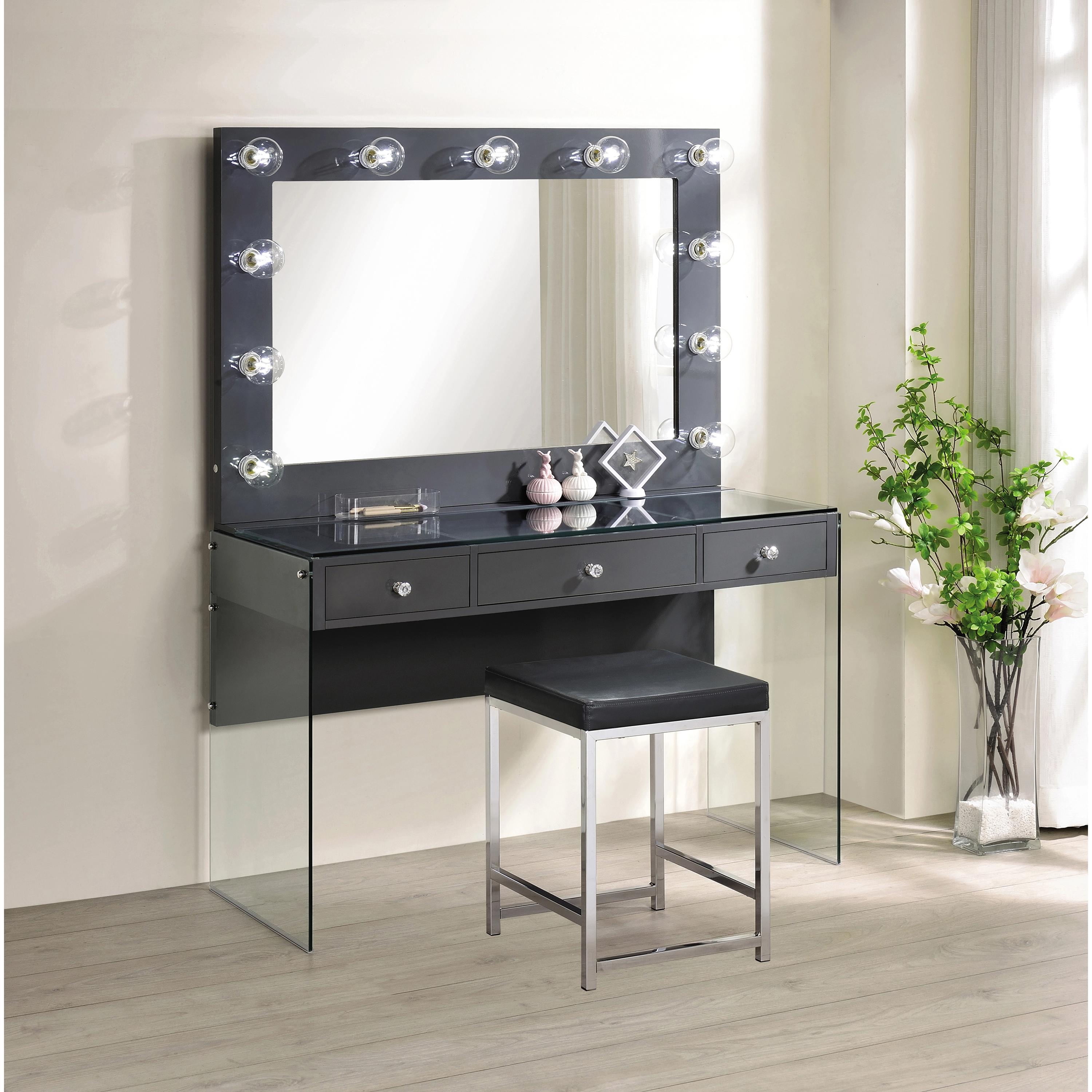  Coaster Furniture Afshan 935923 3-Drawer Vanity Set with Lighting - Grey High Gloss IMAGE 6