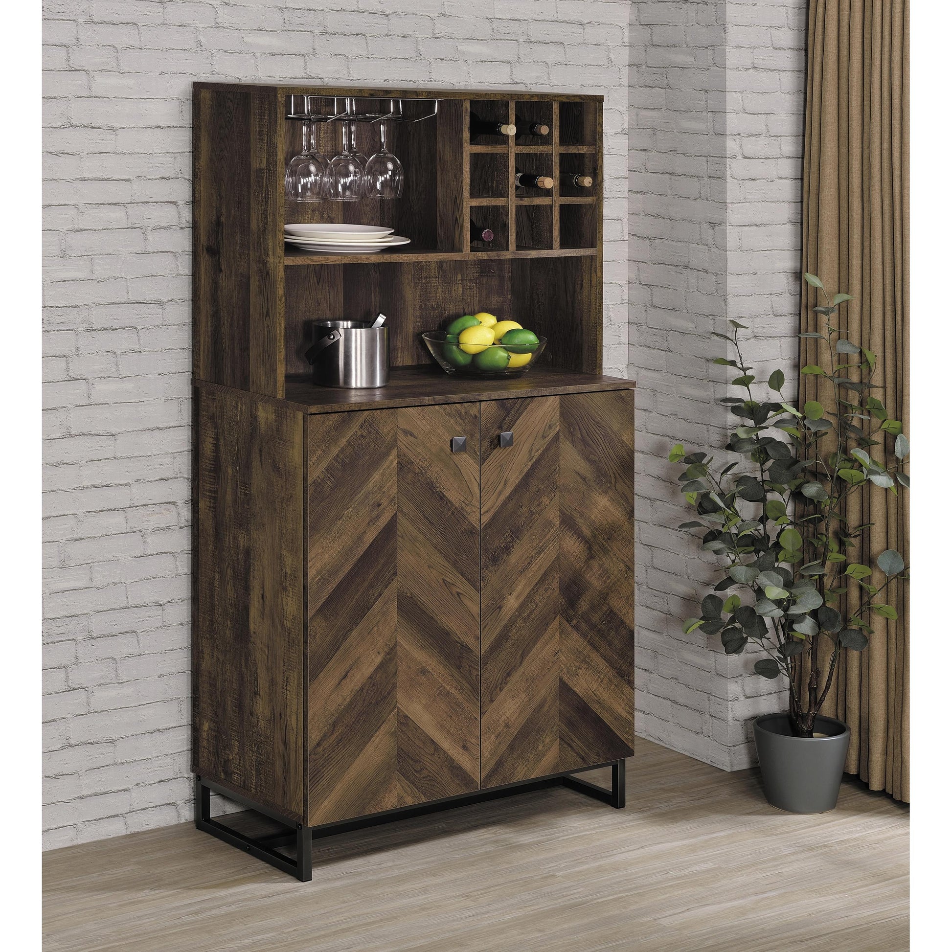  Coaster Furniture Mendoza 182082 2-door Home Bar Cabinet Wine Storage - Rustic Oak IMAGE 7