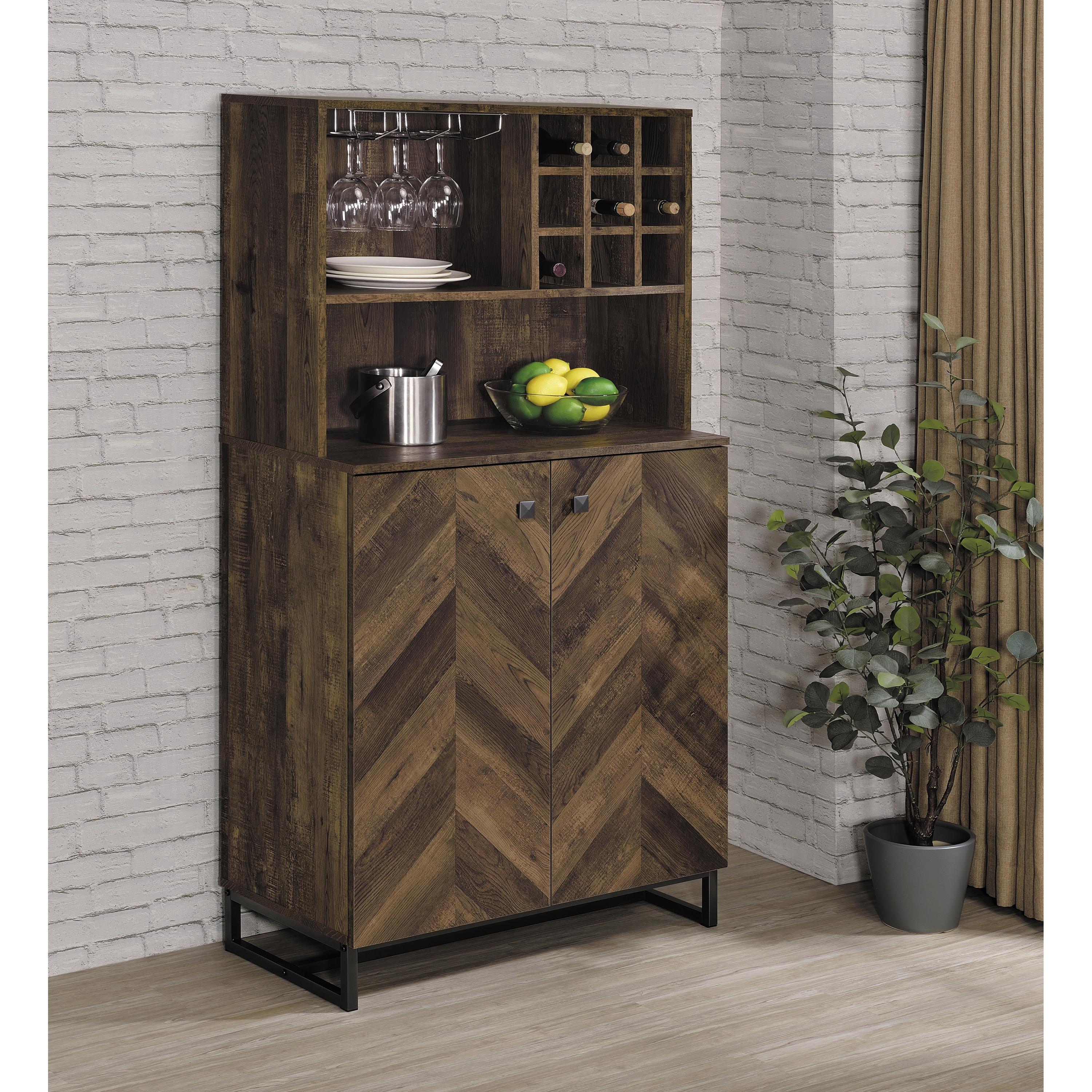  Coaster Furniture Mendoza 182082 2-door Home Bar Cabinet Wine Storage - Rustic Oak IMAGE 7