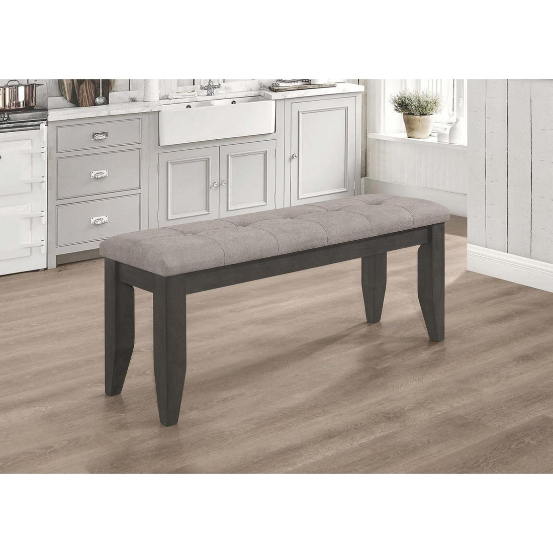  Coaster Furniture Dalila 102723GRY Fabric Upholstered Wood Dining Bench - Dark Grey IMAGE 1