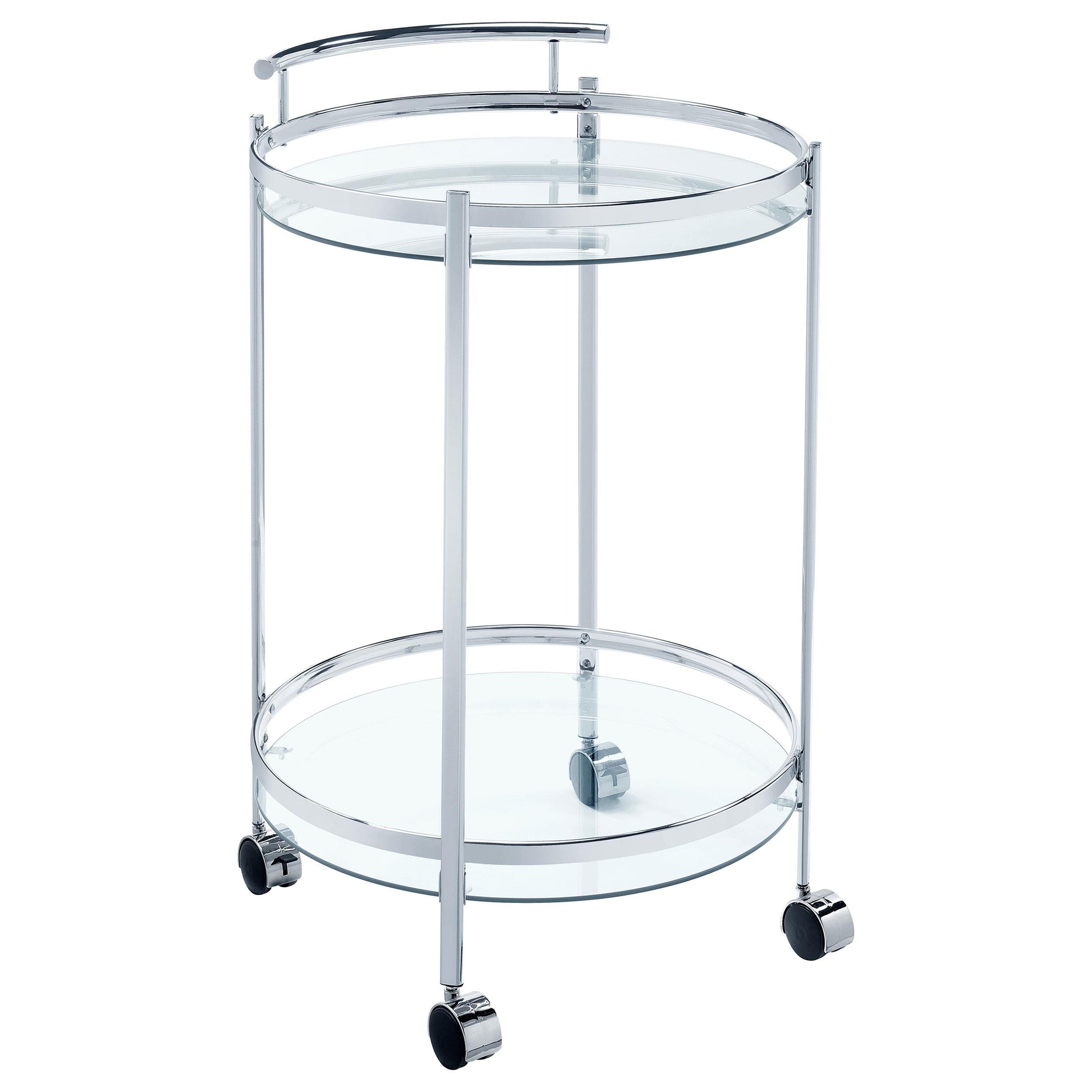  Coaster Furniture Chrissy 181367 Round Glass Shelf Metal Bar Cart - Chrome IMAGE 1