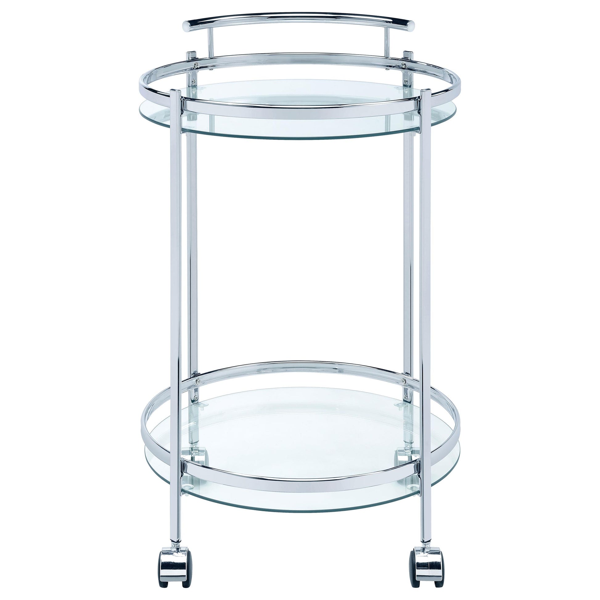  Coaster Furniture Chrissy 181367 Round Glass Shelf Metal Bar Cart - Chrome IMAGE 2