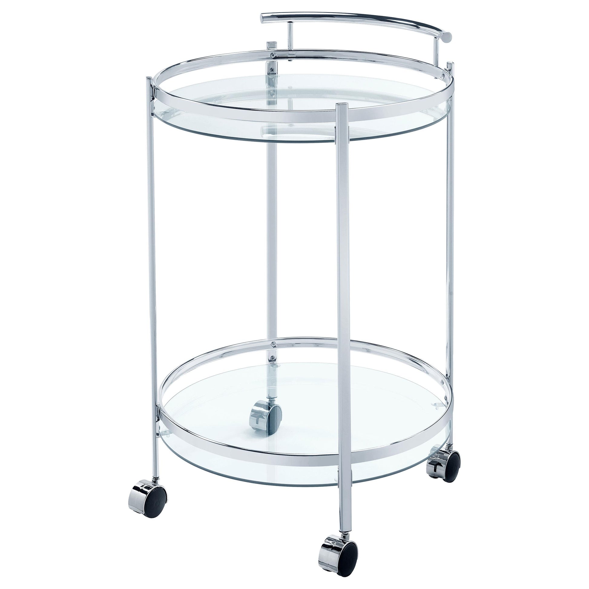  Coaster Furniture Chrissy 181367 Round Glass Shelf Metal Bar Cart - Chrome IMAGE 3