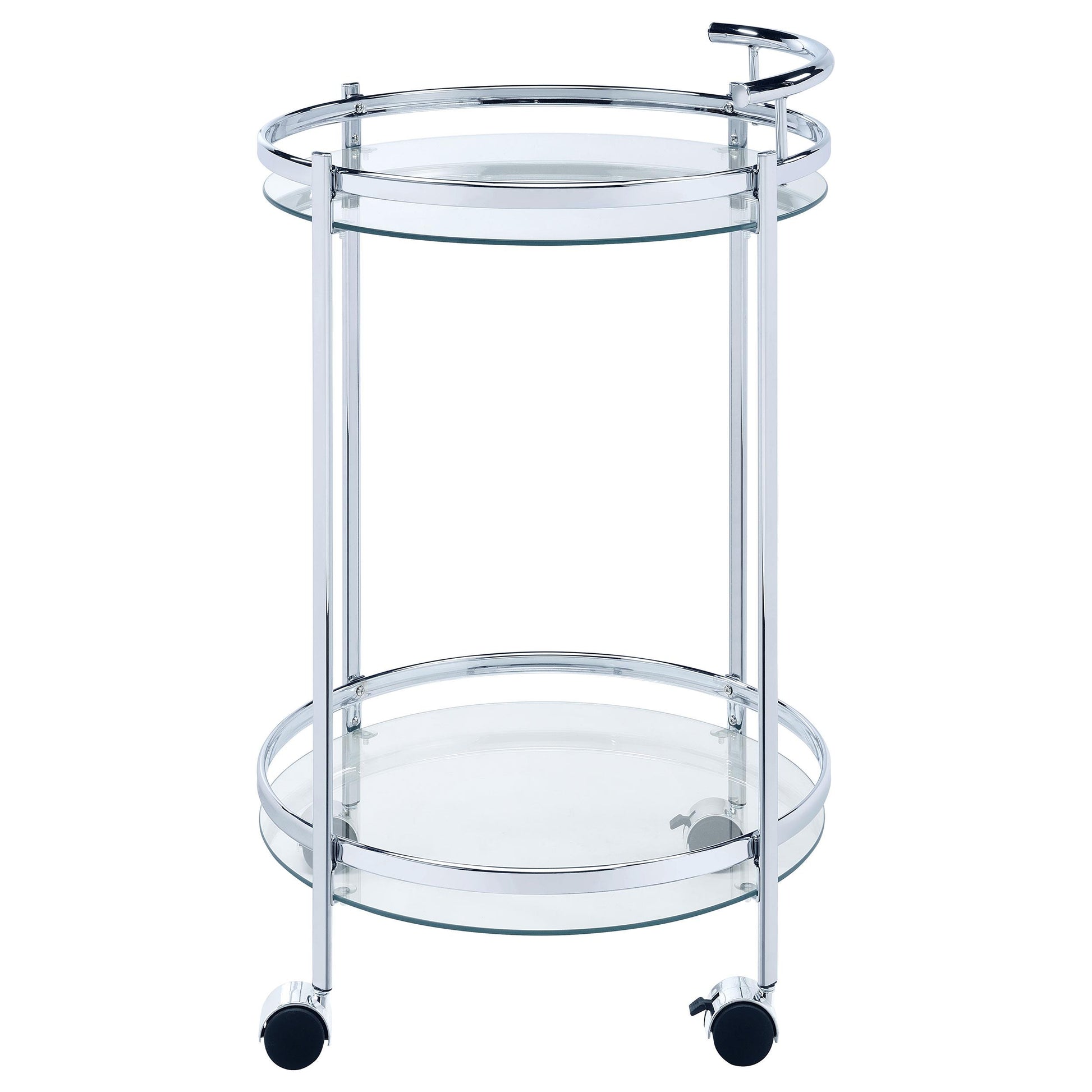  Coaster Furniture Chrissy 181367 Round Glass Shelf Metal Bar Cart - Chrome IMAGE 4