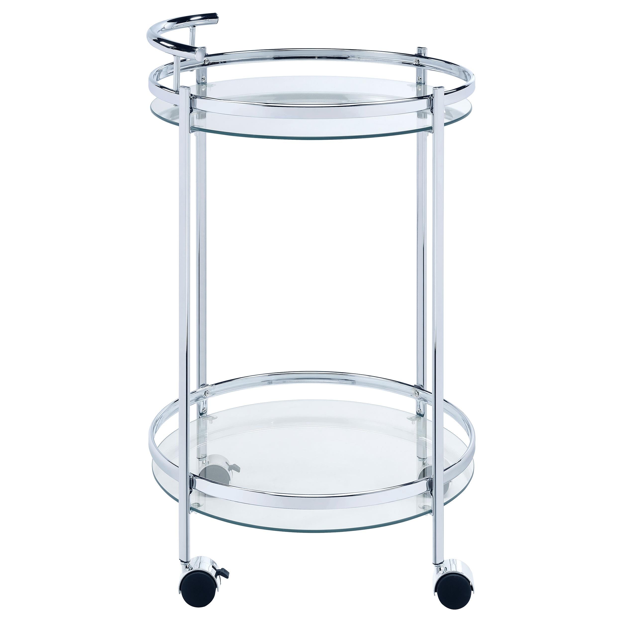  Coaster Furniture Chrissy 181367 Round Glass Shelf Metal Bar Cart - Chrome IMAGE 8