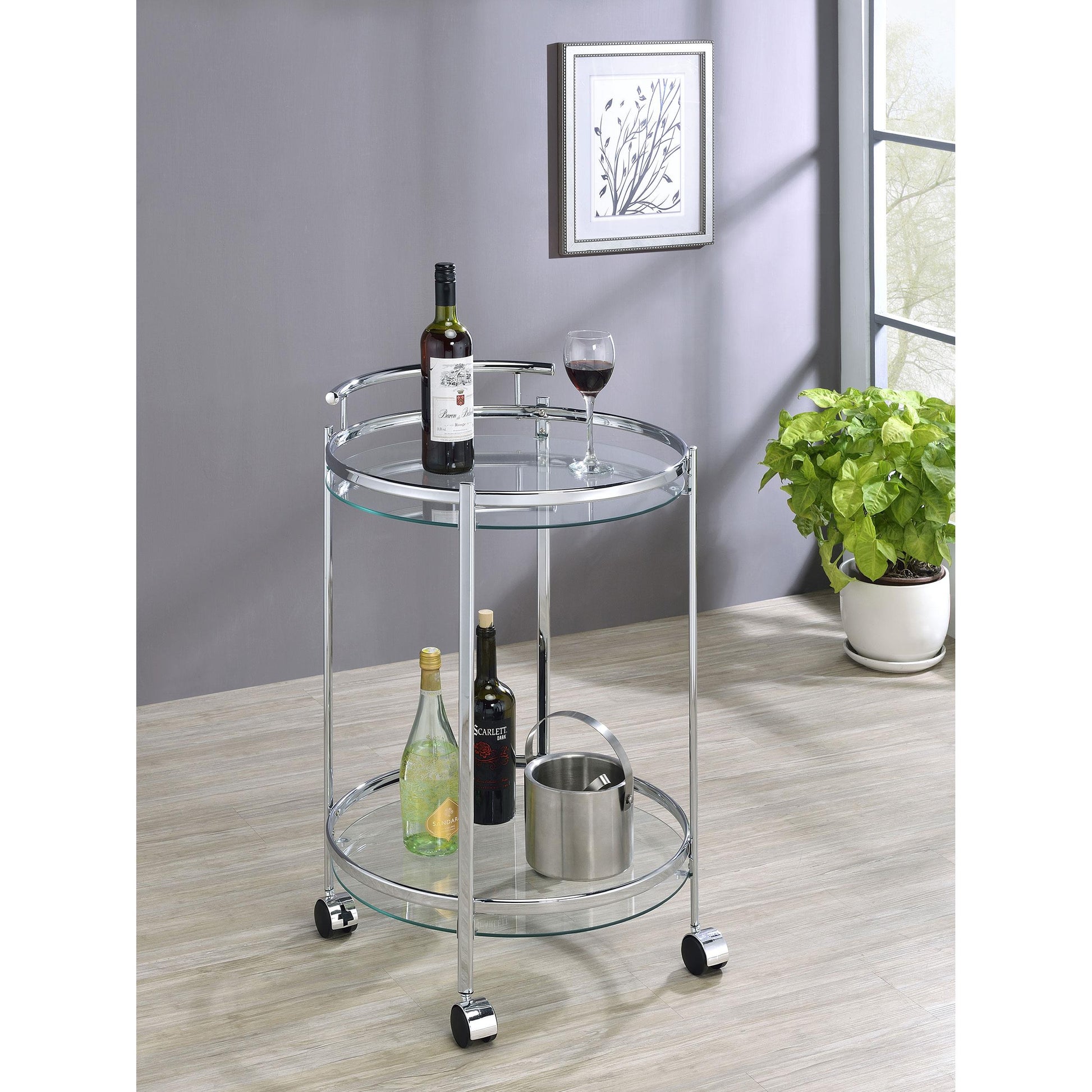  Coaster Furniture Chrissy 181367 Round Glass Shelf Metal Bar Cart - Chrome IMAGE 9