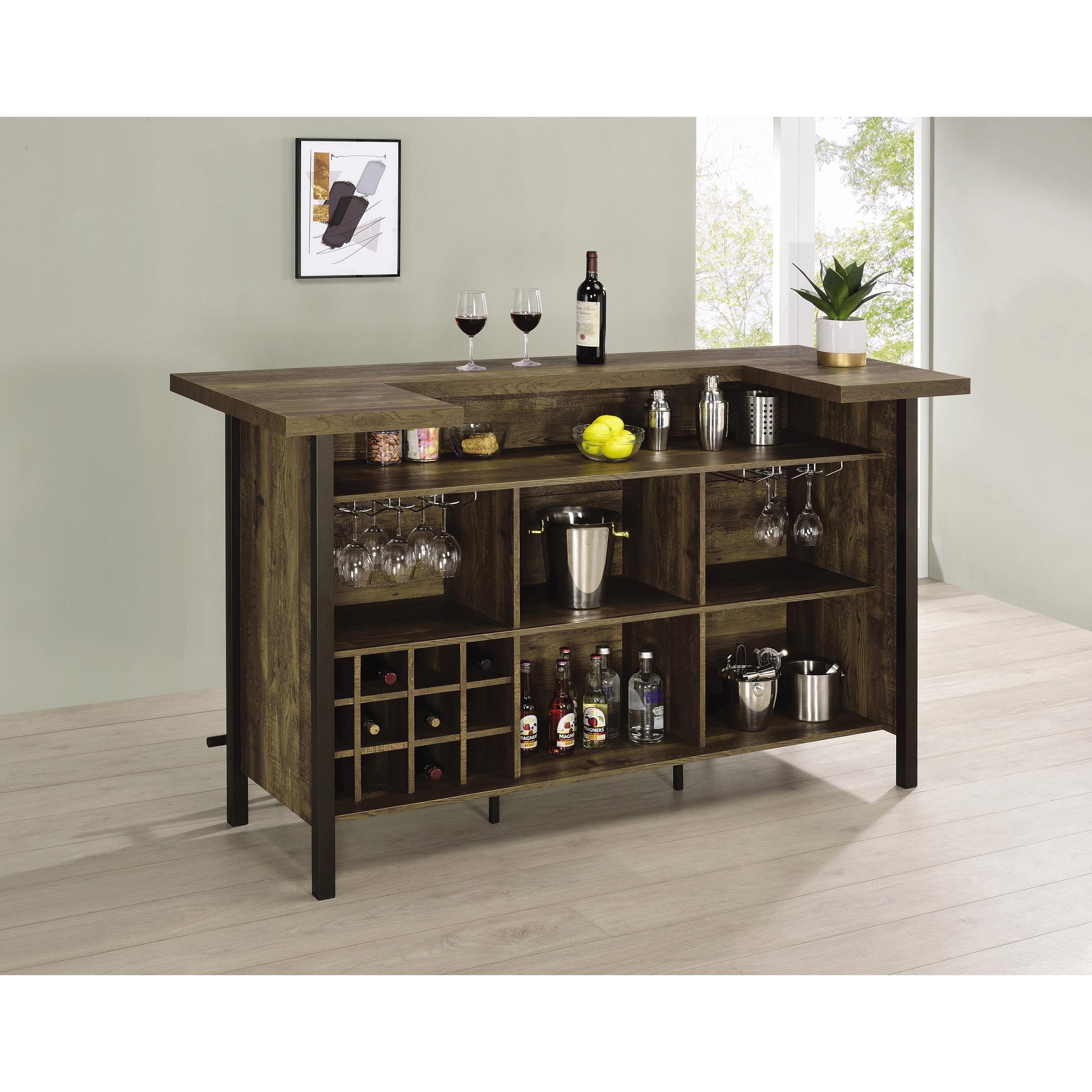  Coaster Furniture Bellemore 182104 Freestanding Home Bar Wine Cabinet - Rustic Oak IMAGE 4