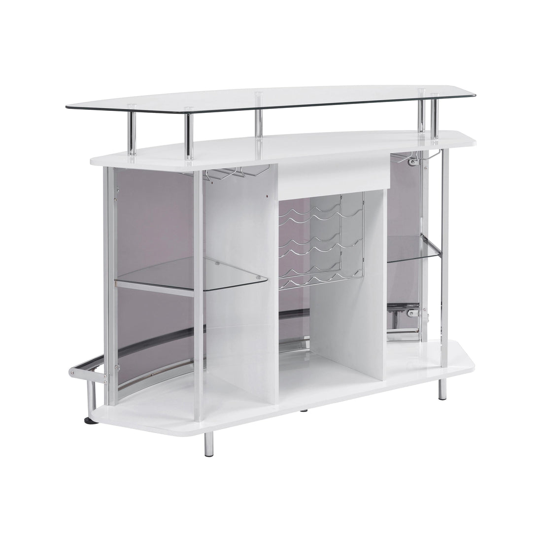  Coaster Furniture Gideon 182235 Curved Glass Top Home Bar Cabinet - White High Gloss IMAGE 1