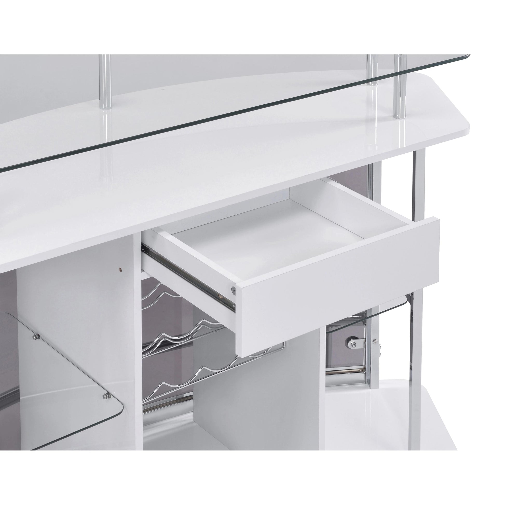  Coaster Furniture Gideon 182235 Curved Glass Top Home Bar Cabinet - White High Gloss IMAGE 3