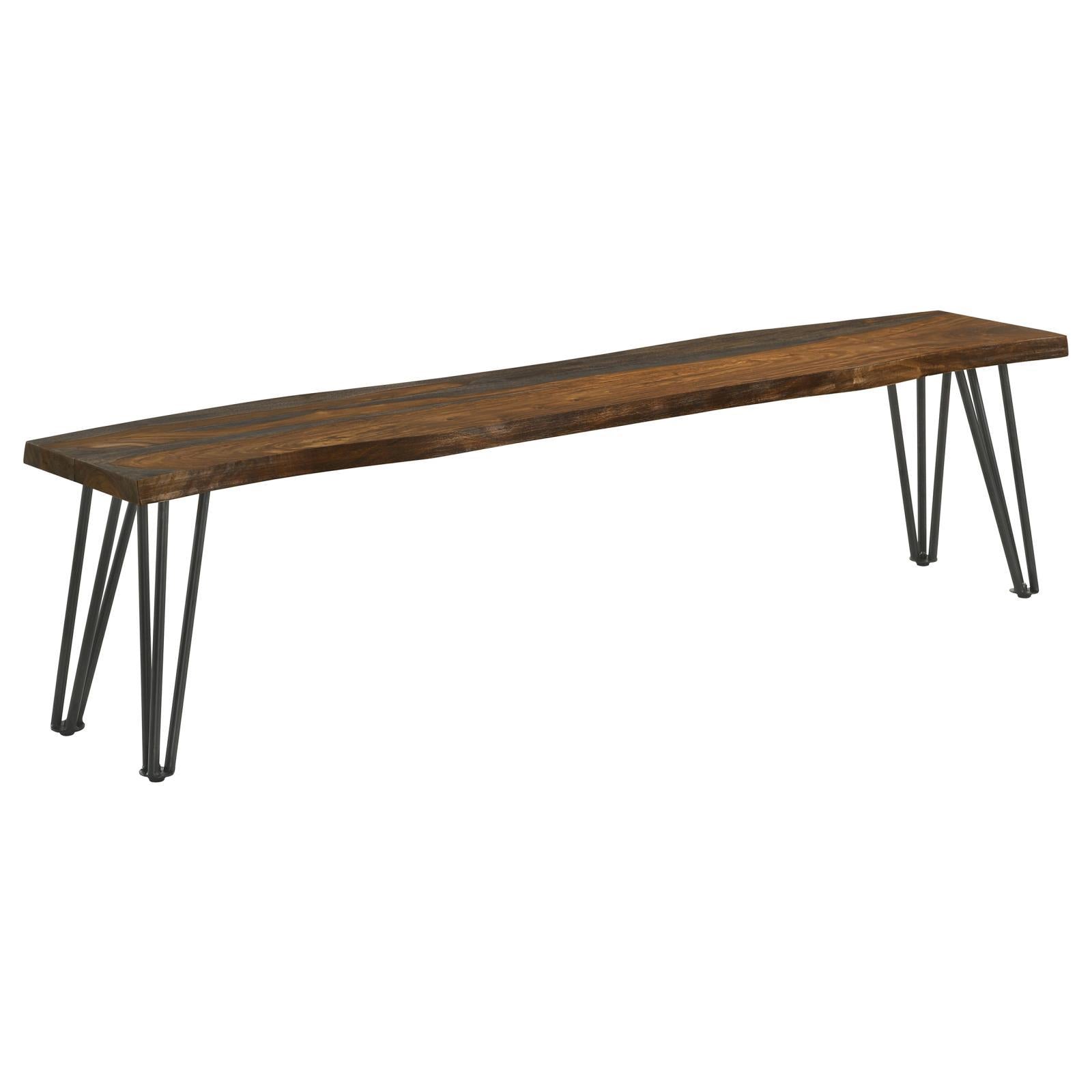  Coaster Furniture Neve 193863 Live Edge Wood Dining Bench Hairpin Legs - Grey Sheesham IMAGE 1