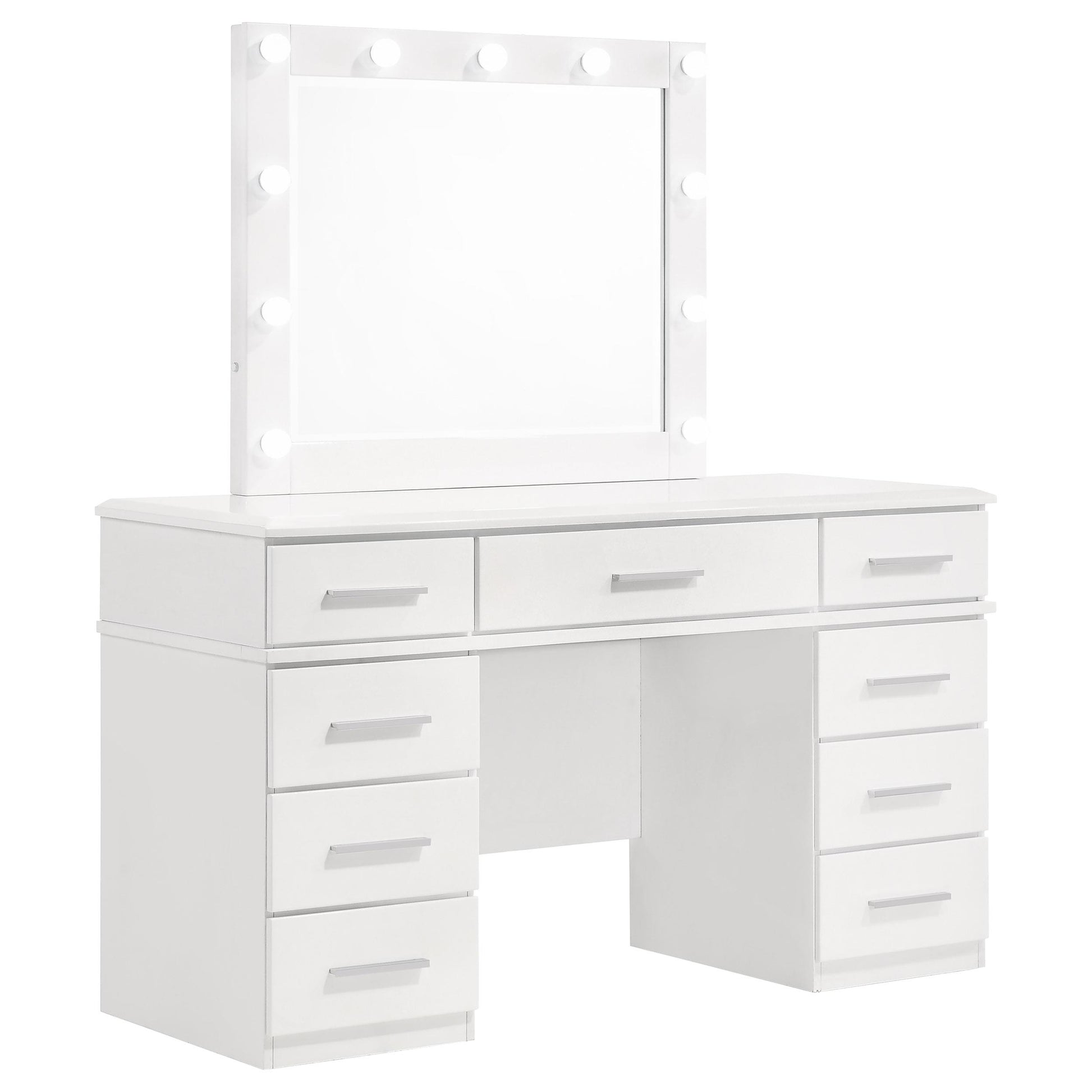  Coaster Furniture Felicity 203507 9-Drawer Vanity Table Lighted Mirror - Glossy White IMAGE 1