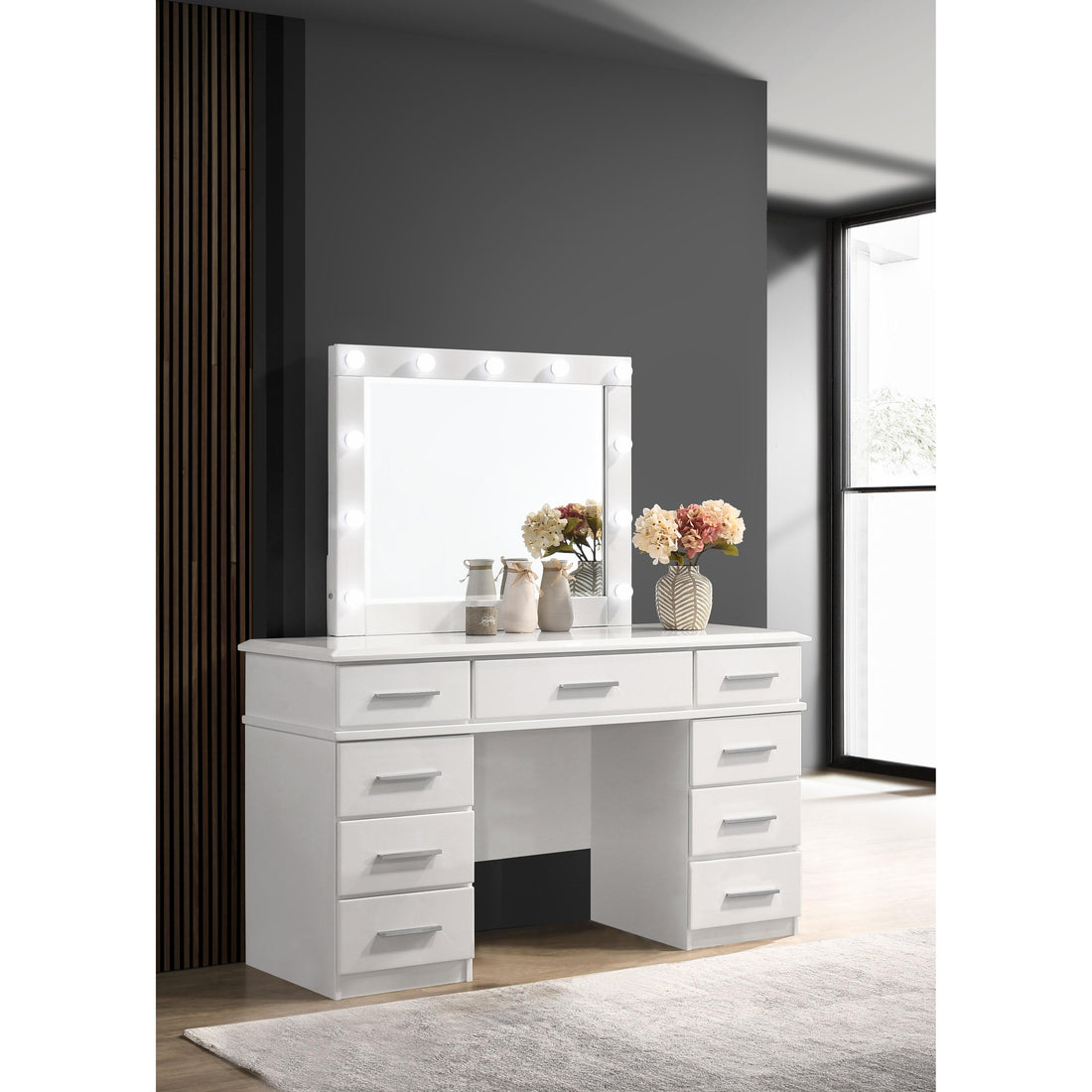  Coaster Furniture Felicity 203507 9-Drawer Vanity Table Lighted Mirror - Glossy White IMAGE 1