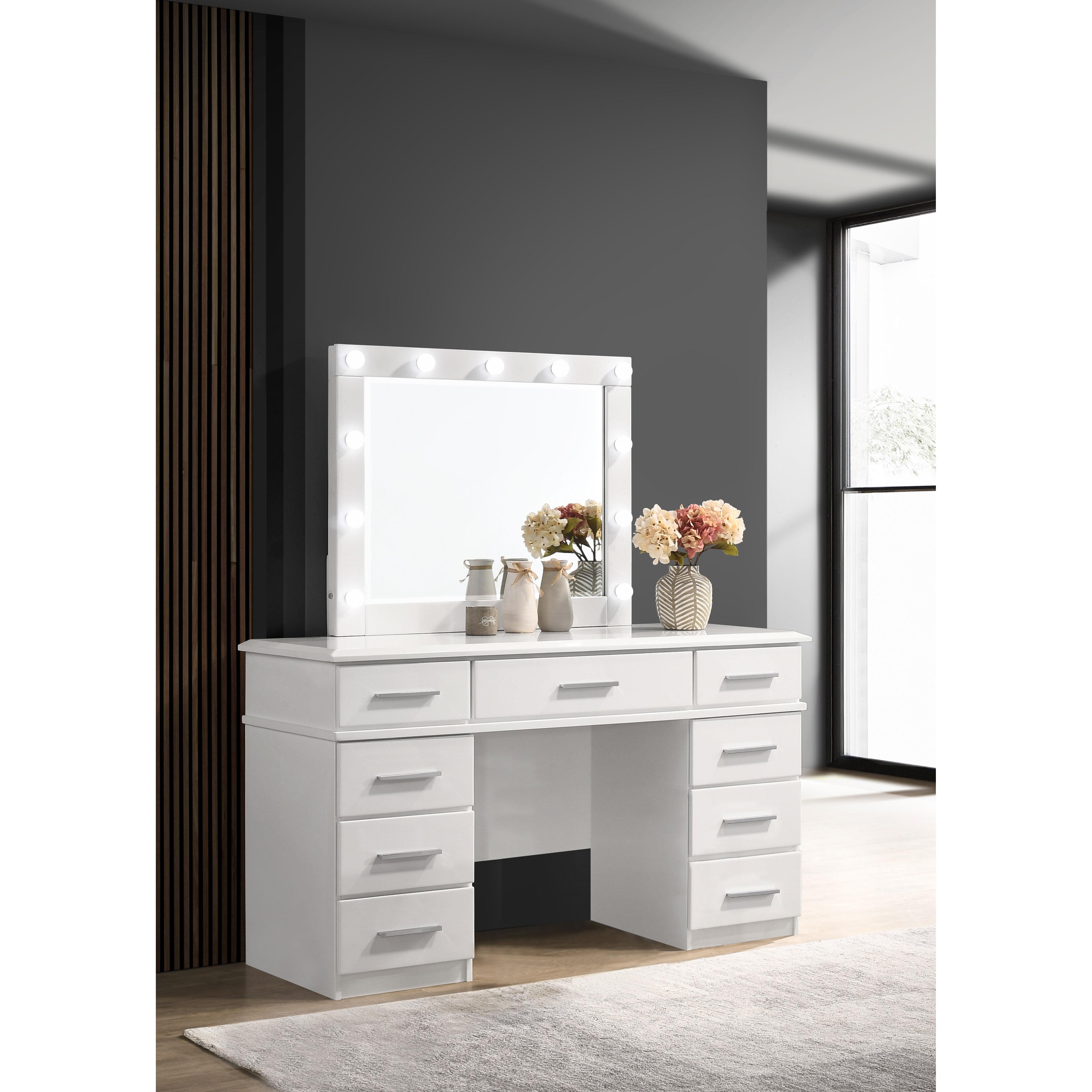  Coaster Furniture Felicity 203507 9-Drawer Vanity Table Lighted Mirror - Glossy White IMAGE 2
