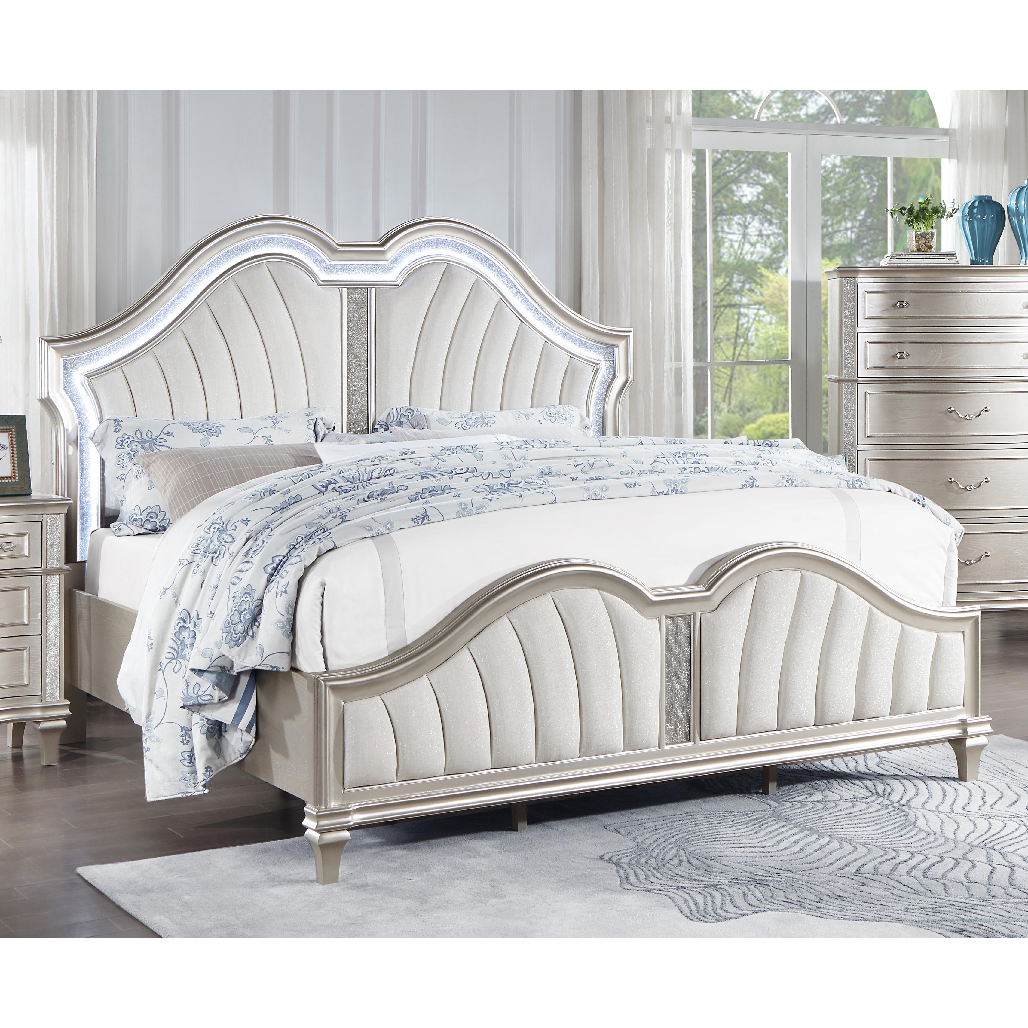  Size_Queen  -- Evangeline 223391Q Wood Queen LED Panel Bed - Silver Oak IMAGE 11