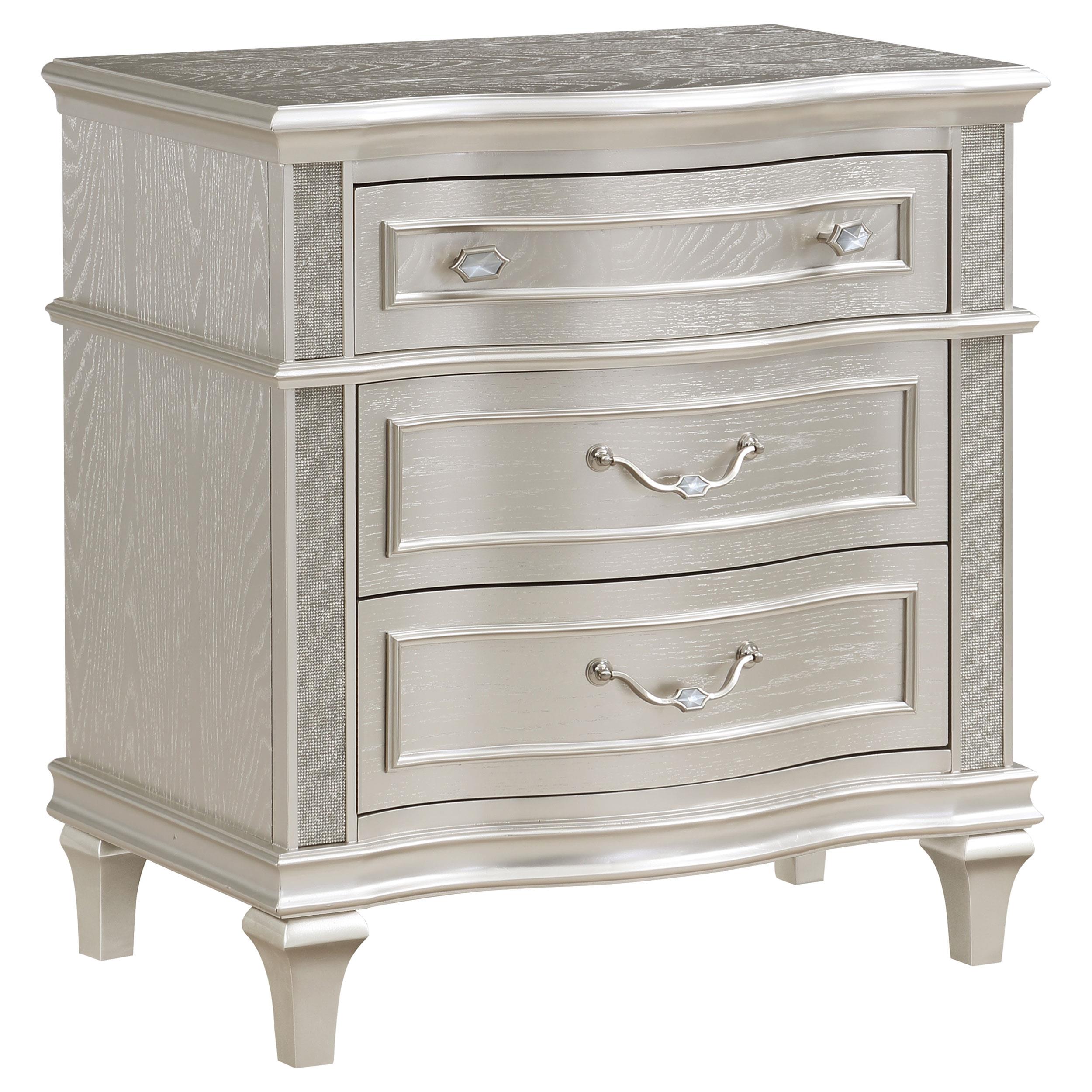  Coaster Furniture Evangeline 223392 3-Drawer Nightstand - Silver Oak IMAGE 1