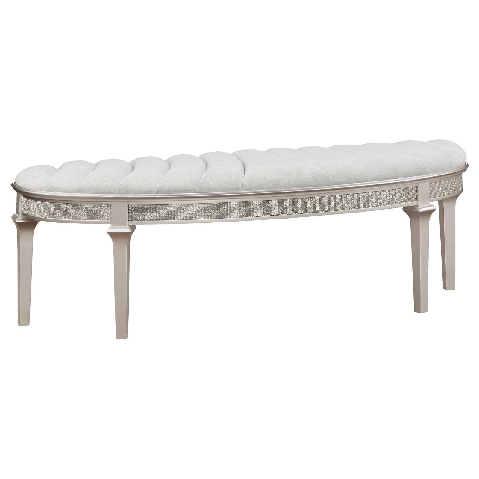  Coaster Furniture Evangeline 223396 Curved Fabric Upholstered Bench - Silver Oak IMAGE 1