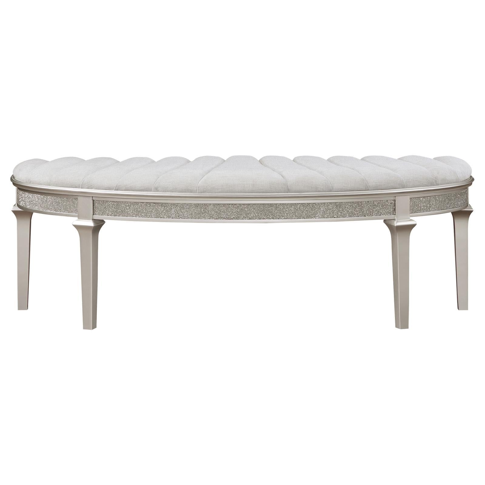  Coaster Furniture Evangeline 223396 Curved Fabric Upholstered Bench - Silver Oak IMAGE 3