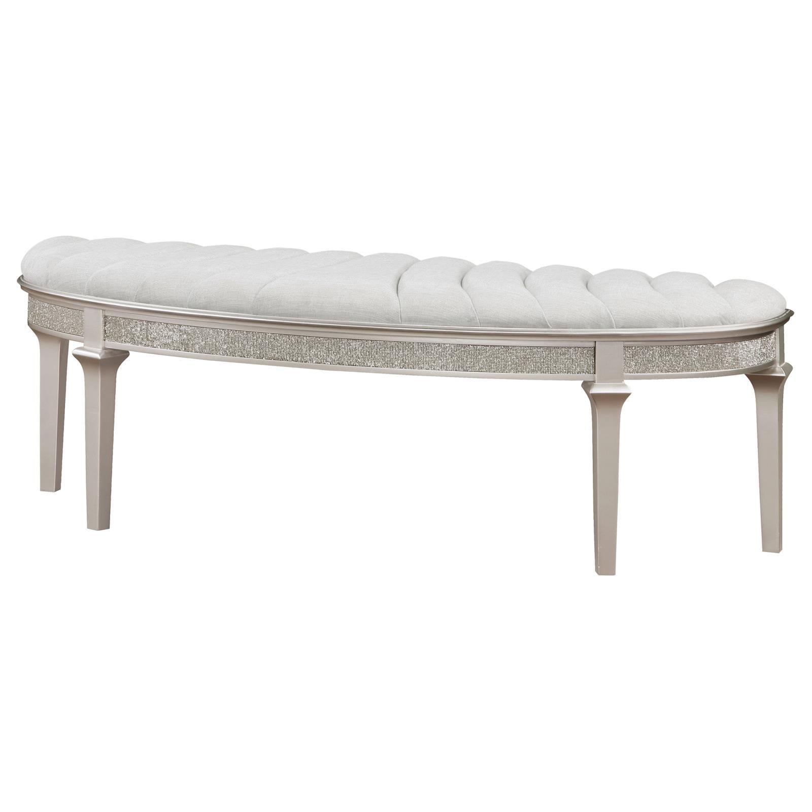  Coaster Furniture Evangeline 223396 Curved Fabric Upholstered Bench - Silver Oak IMAGE 4