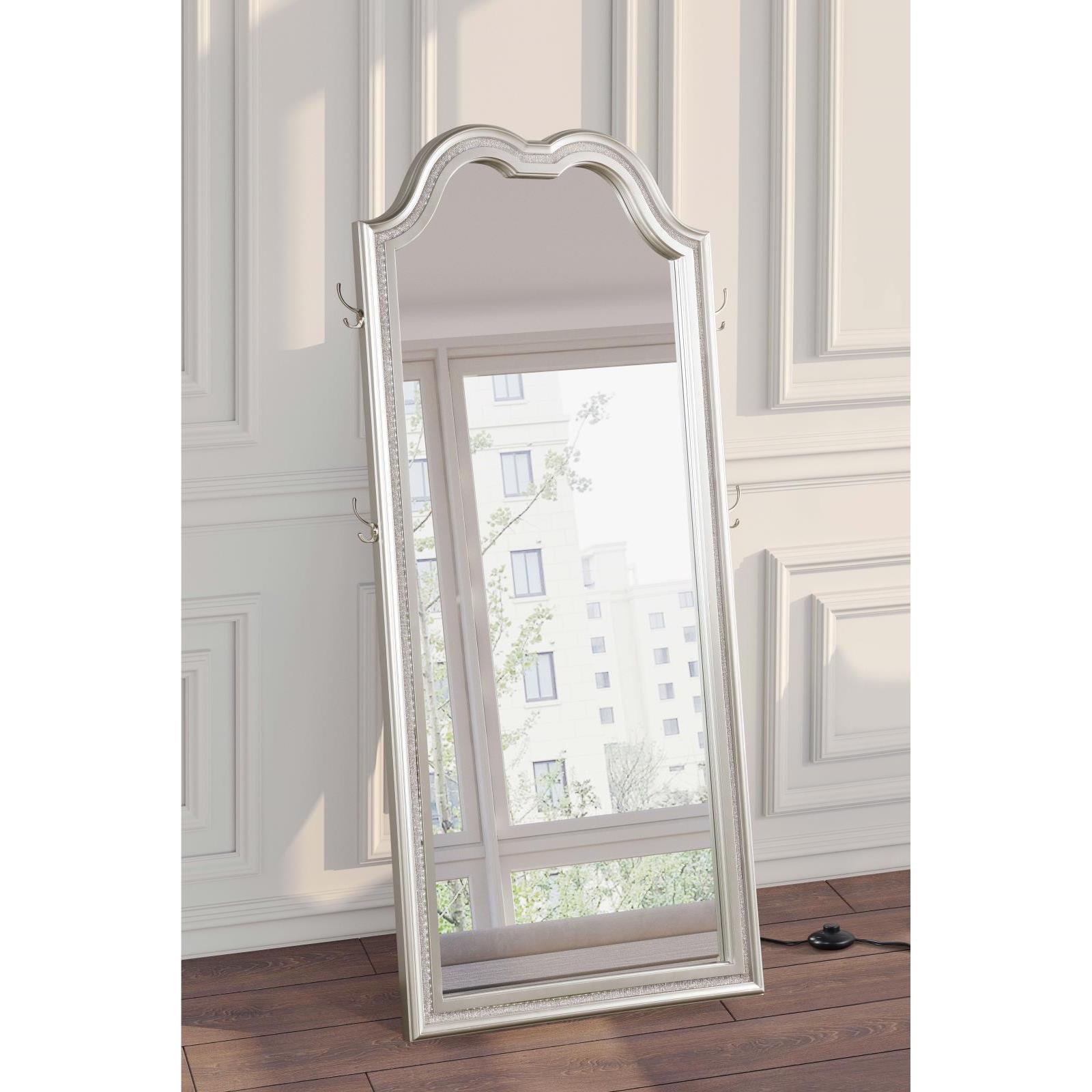  Coaster Furniture Evangeline 223400 Full Length LED Light Floor Mirror - Silver Oak IMAGE 2