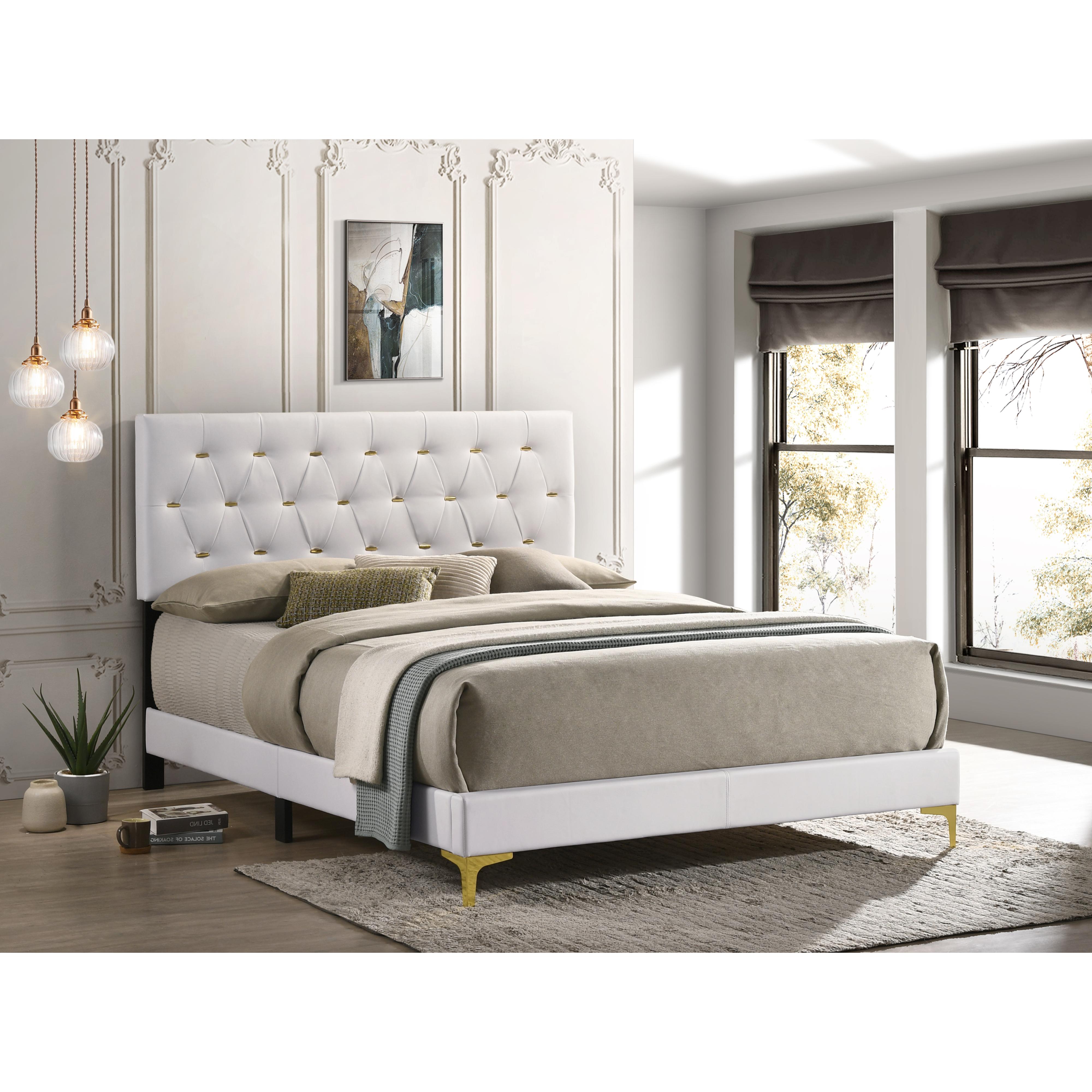 Size_Queen  -- Kendall 224401Q Upholstered Queen Panel Bed - White IMAGE 5