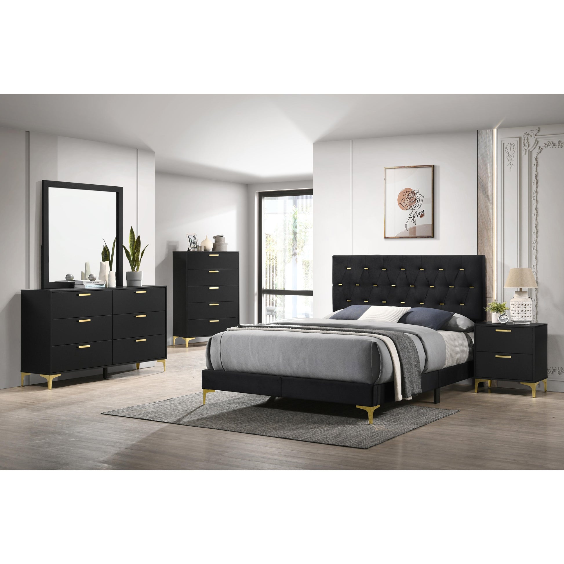  Size_King  -- Kendall 224451KE Upholstered Eastern King Panel Bed - Black IMAGE 6