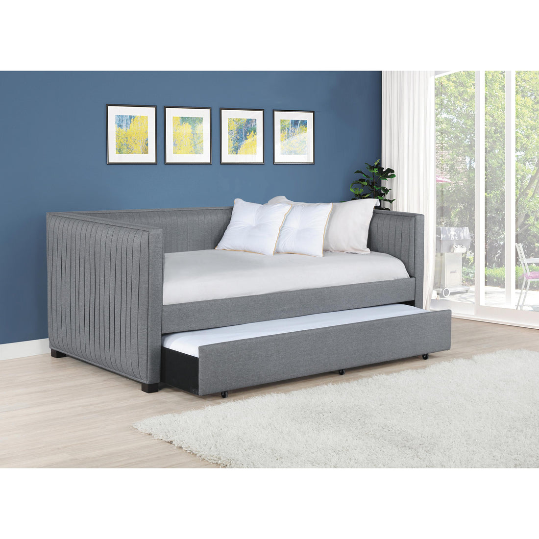  Coaster Furniture Brodie 300554 Upholstered Twin Daybed with Trundle - Grey IMAGE 1