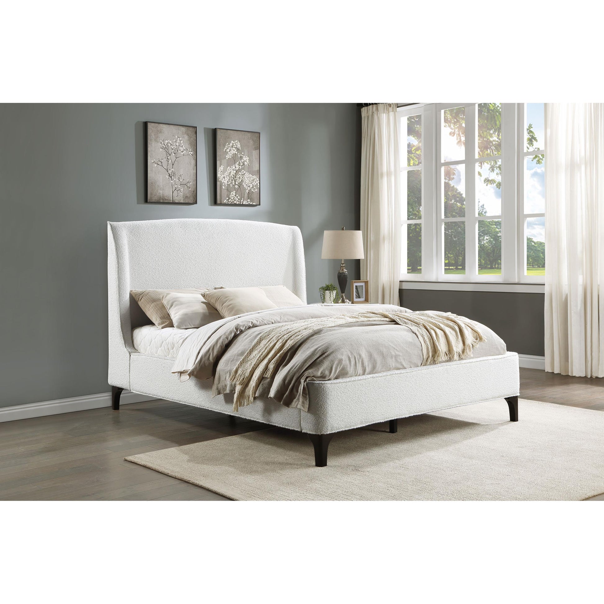  Size_Queen  -- Mosby 306020Q Upholstered Queen Wingback Bed - Snow IMAGE 10