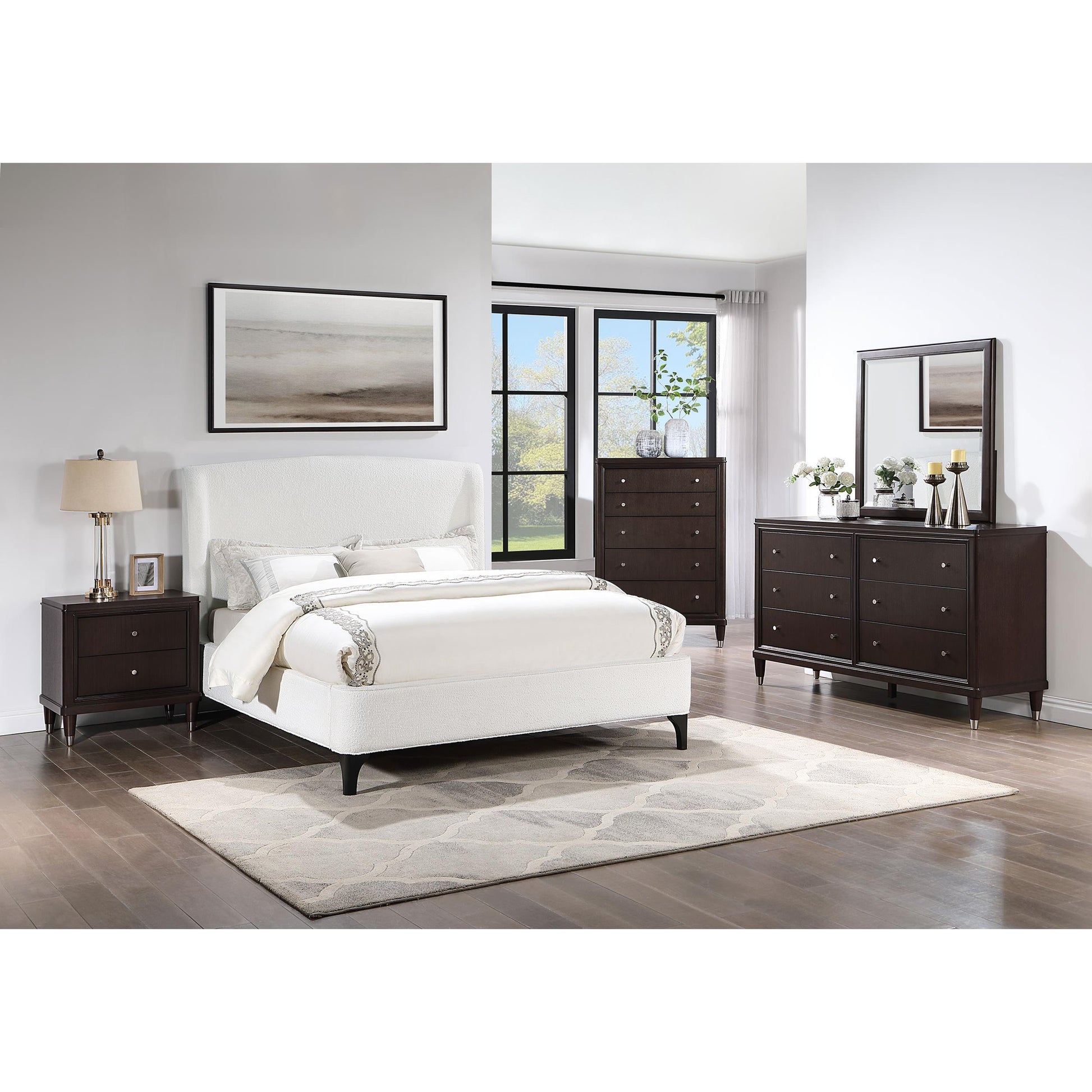  Size_Queen  -- Mosby 306020Q Upholstered Queen Wingback Bed - Snow IMAGE 11