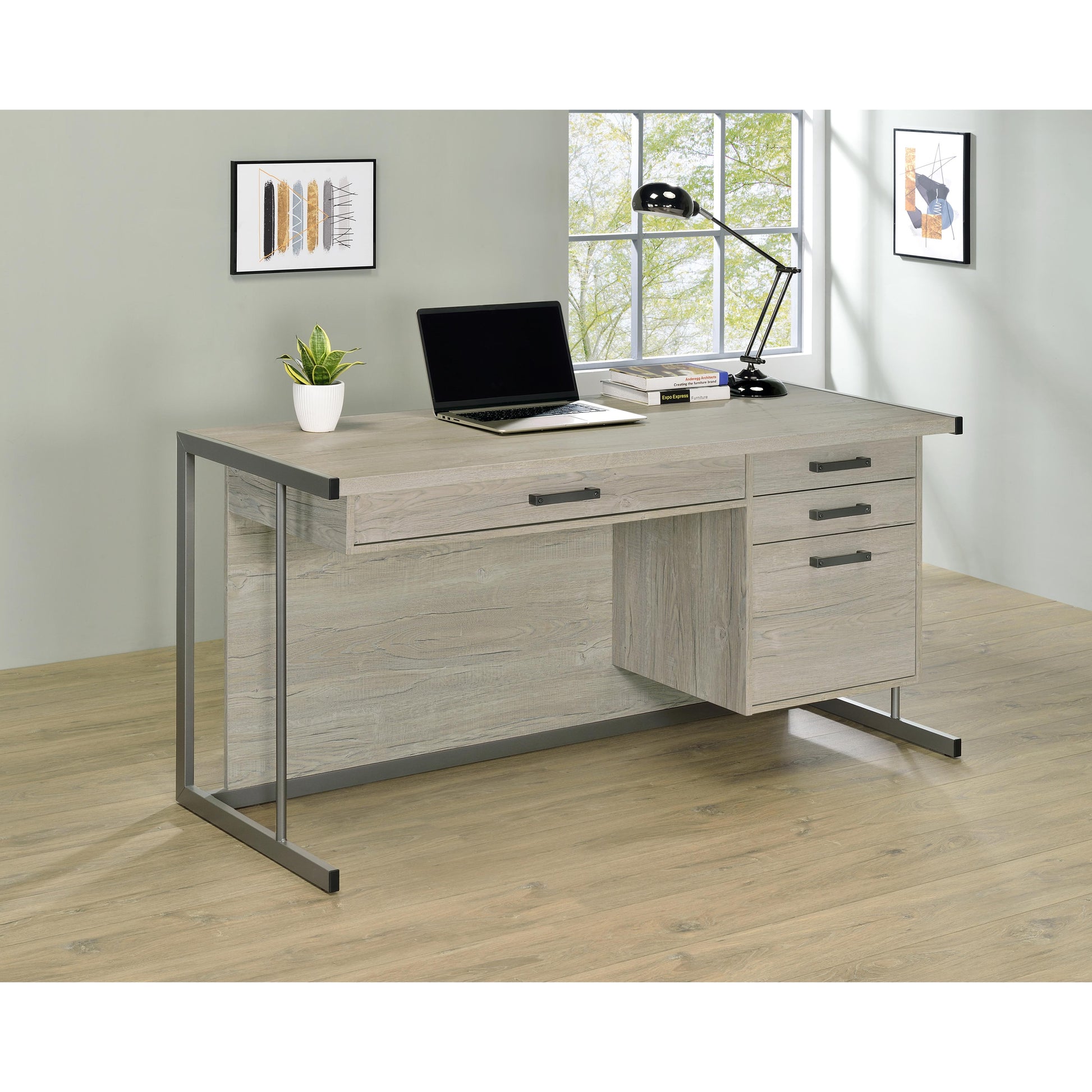  Coaster Furniture Loomis 805881 60-inch 4-Drawer Computer Desk - Whitewashed Grey IMAGE 9