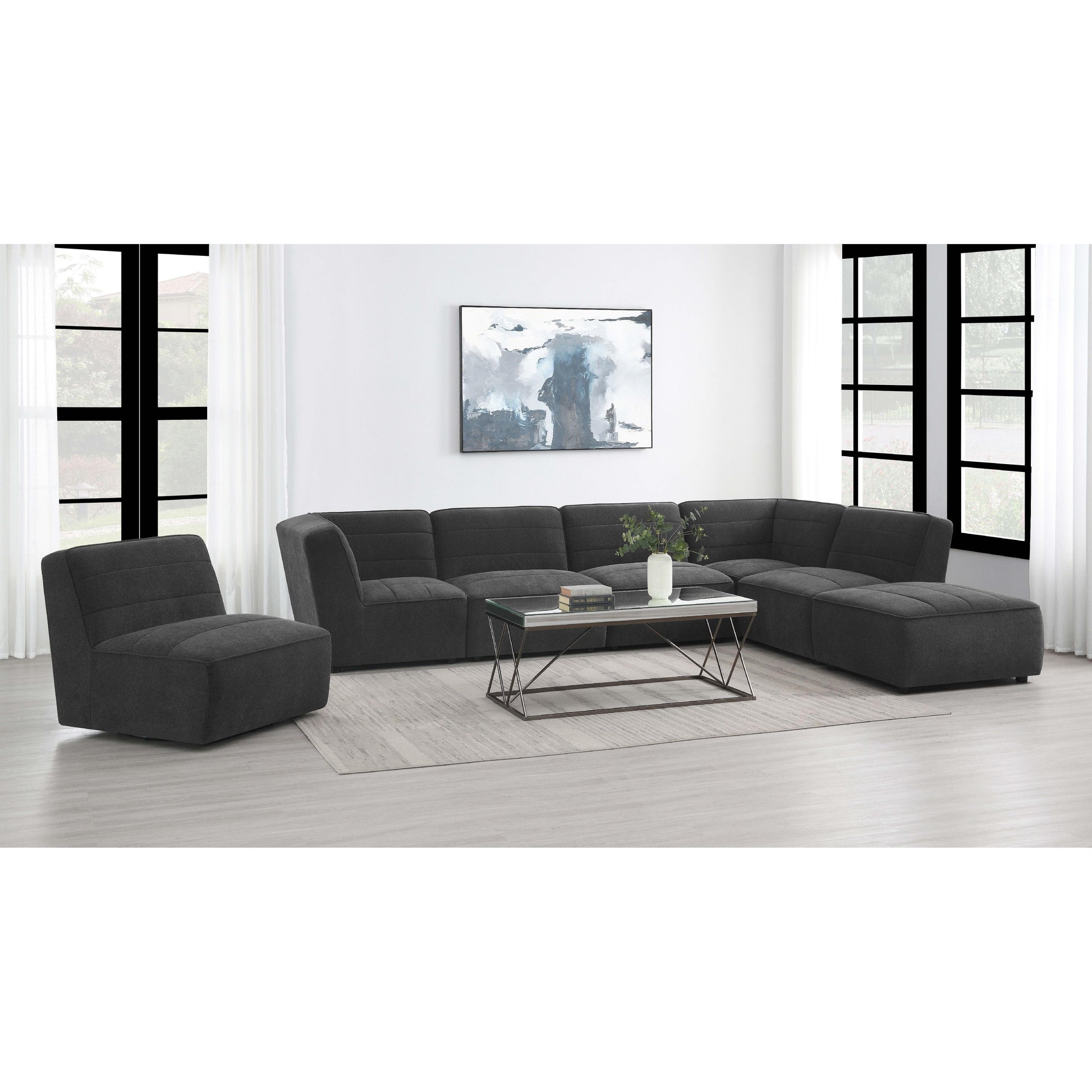  Coaster Furniture Sunny 552083 Square Upholstered Ottoman - Dark Charcoal IMAGE 7