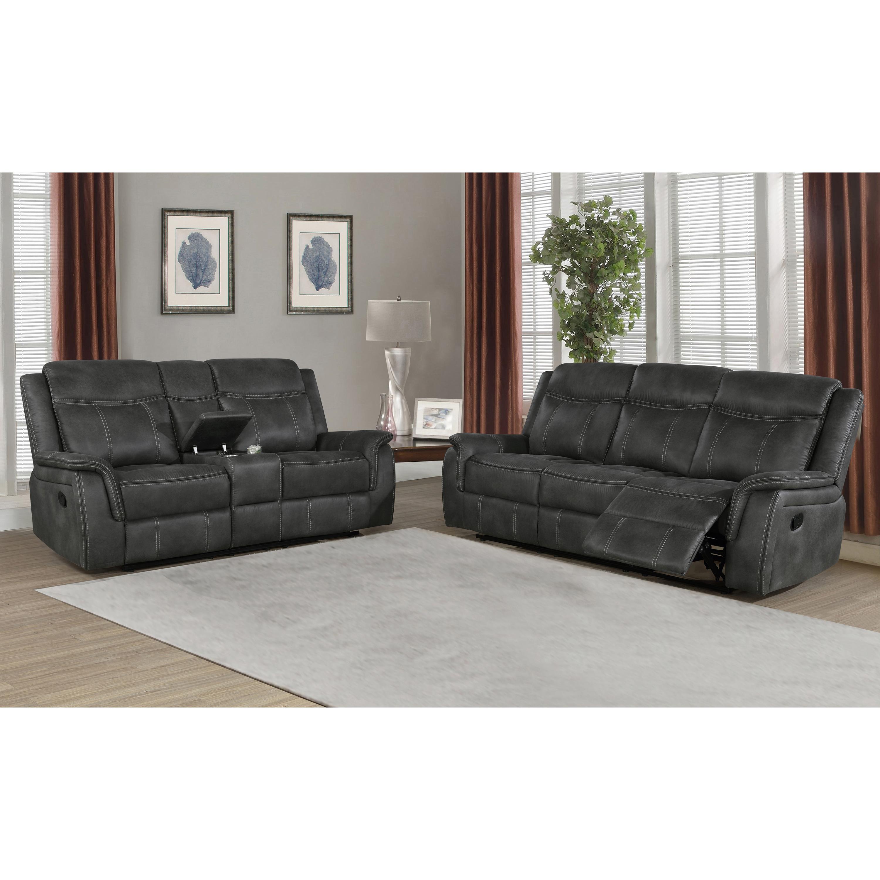  Coaster Furniture Lawrence 603504 Upholstered Padded Arm Reclining Sofa - Charcoal IMAGE 3