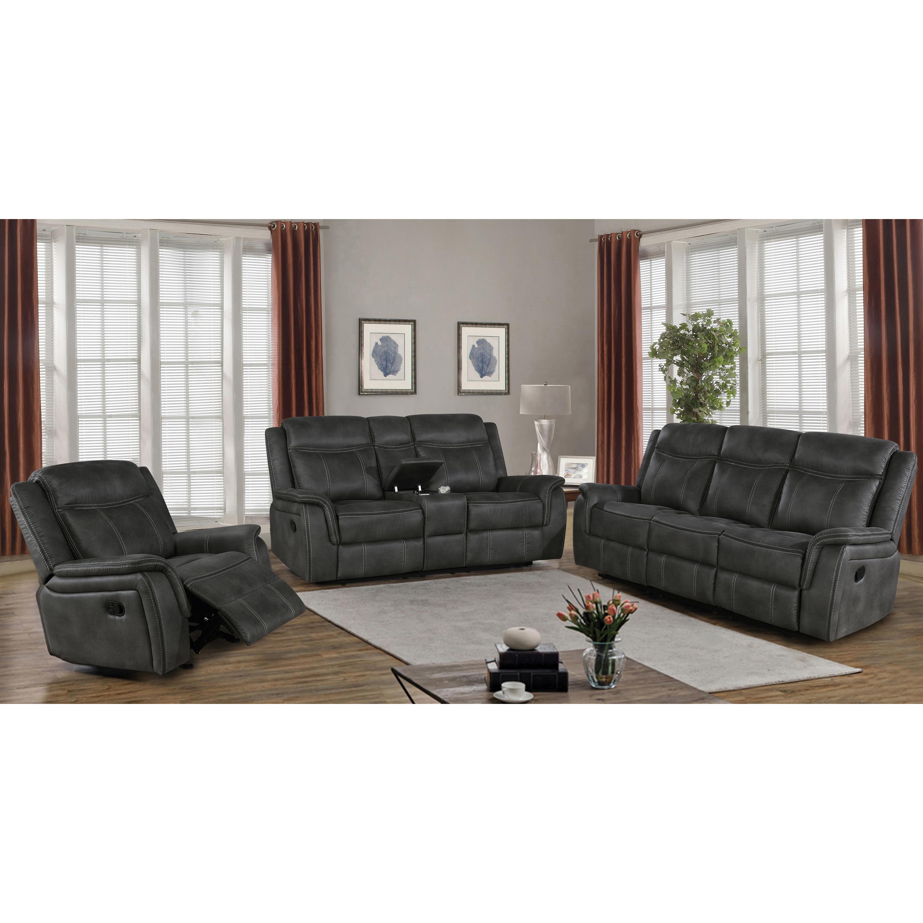  Coaster Furniture Lawrence 603504 Upholstered Padded Arm Reclining Sofa - Charcoal IMAGE 4