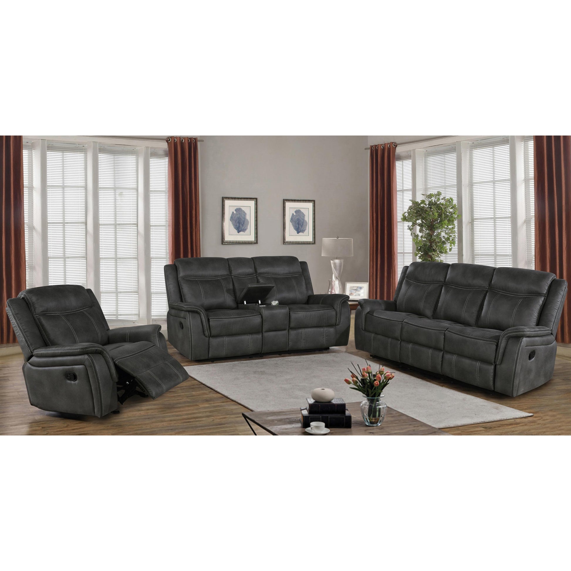  Coaster Furniture Lawrence 603505 Upholstered Padded Arm Reclining Loveseat - Charcoal IMAGE 4