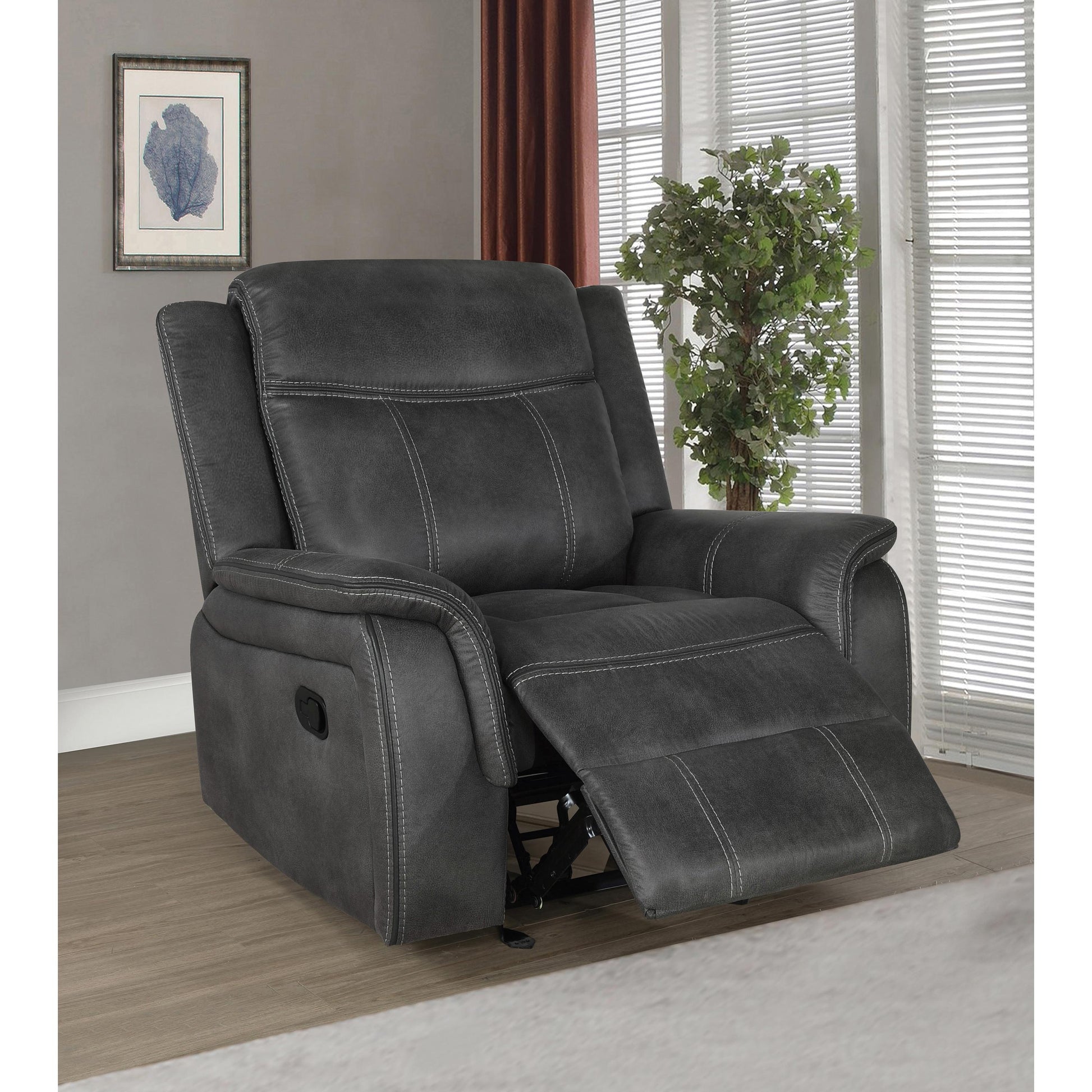  Coaster Furniture Lawrence 603506 Upholstered Padded Arm Glider Recliner - Charcoal IMAGE 5