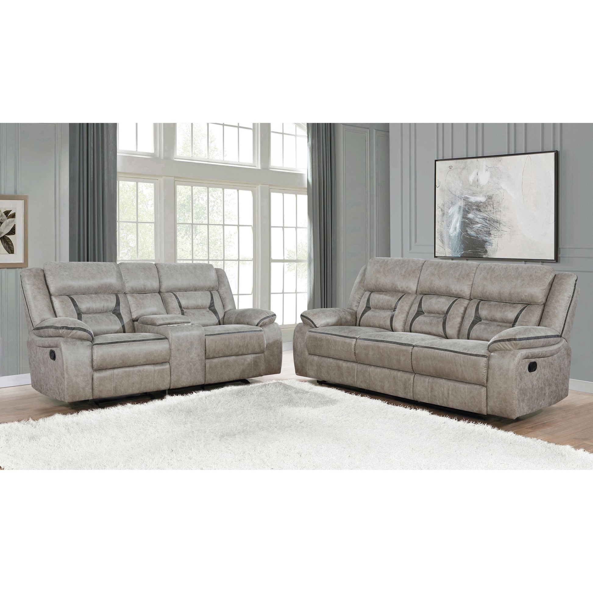  Coaster Furniture Greer 651352 Upholstered Motion Reclining Loveseat - Taupe IMAGE 4