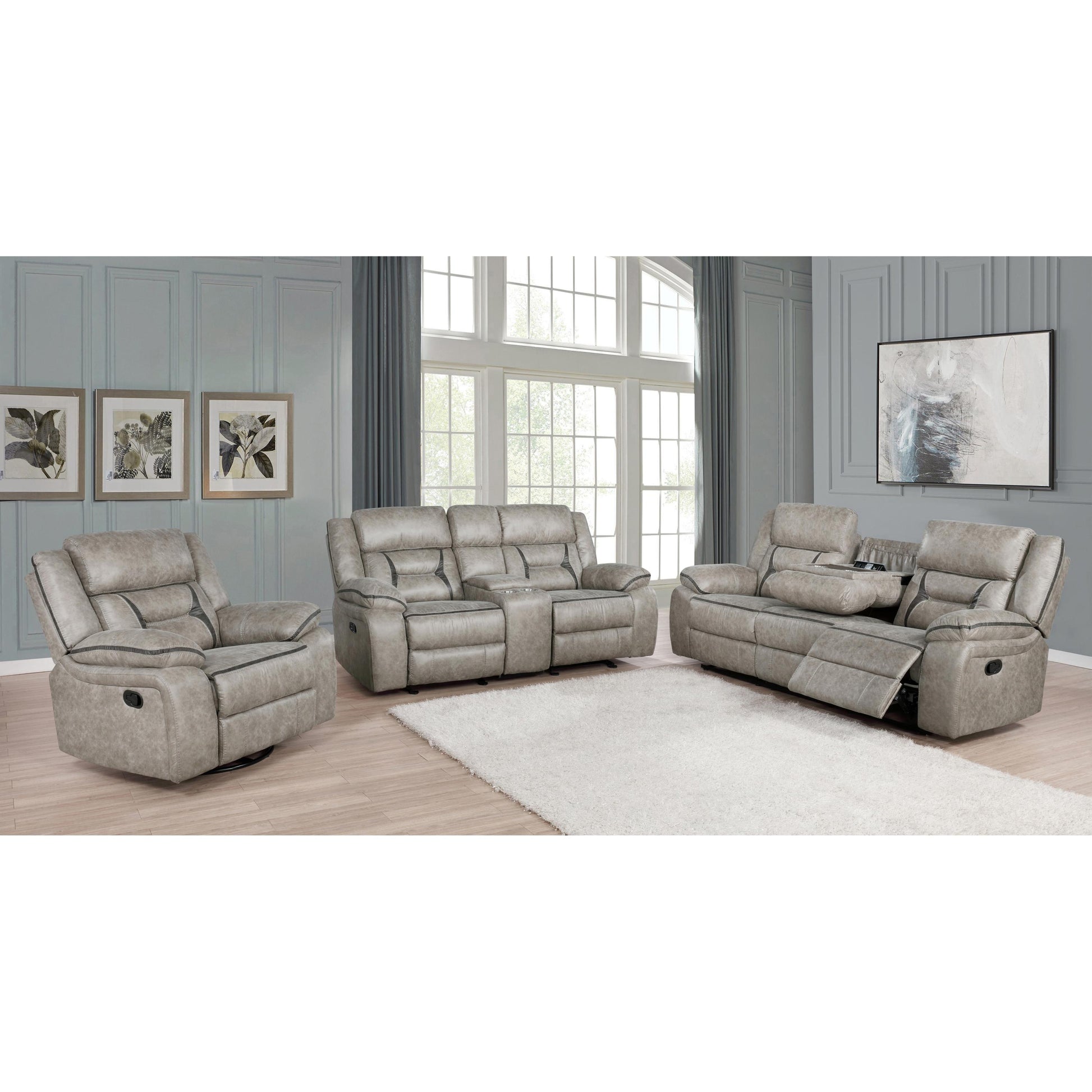  Coaster Furniture Greer 651353 Upholstered Swivel Glider Recliner Chair - Taupe IMAGE 3