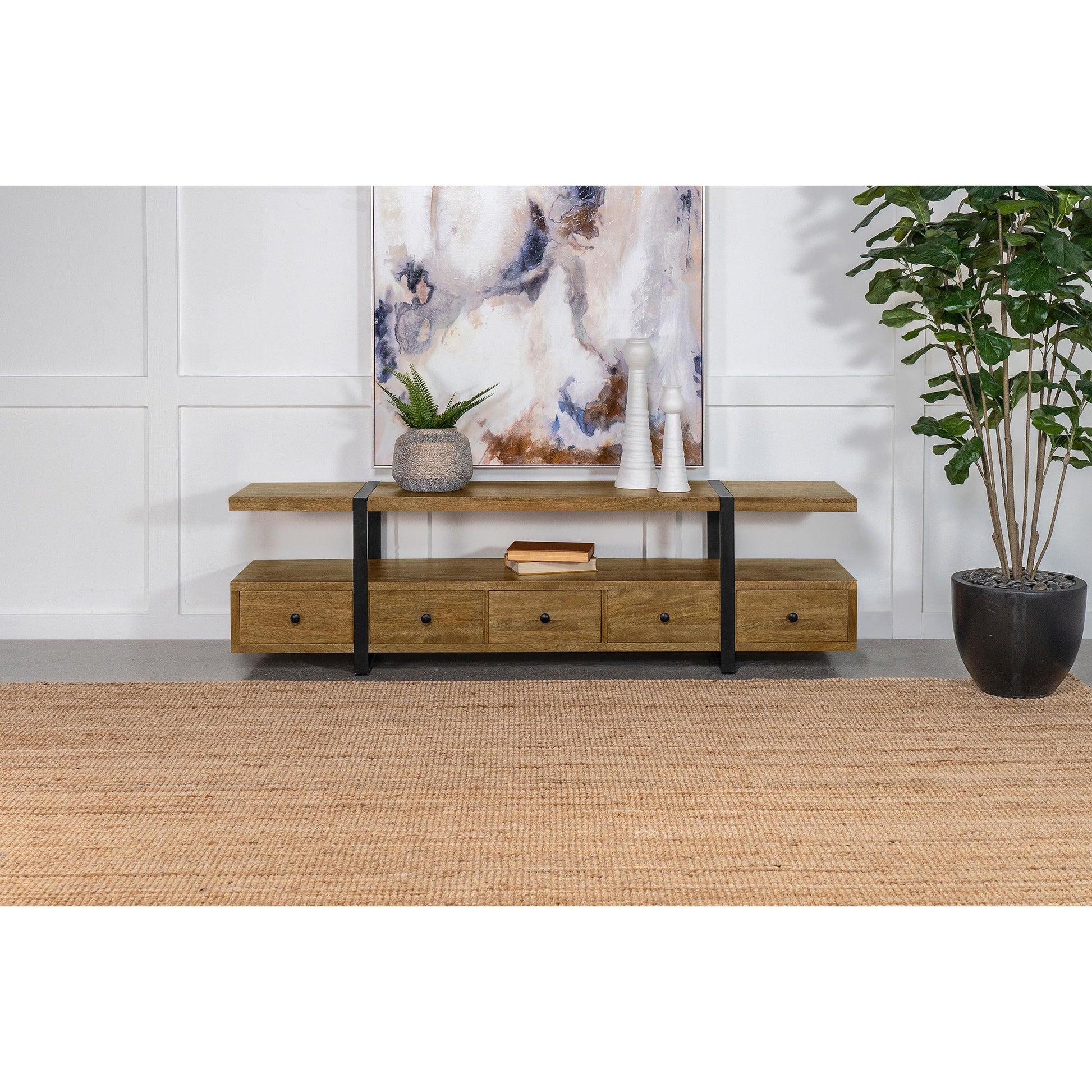 Coaster Furniture Otto 703243 5-Drawer Mango Wood 70" TV Stand Media Console - Brown IMAGE 10