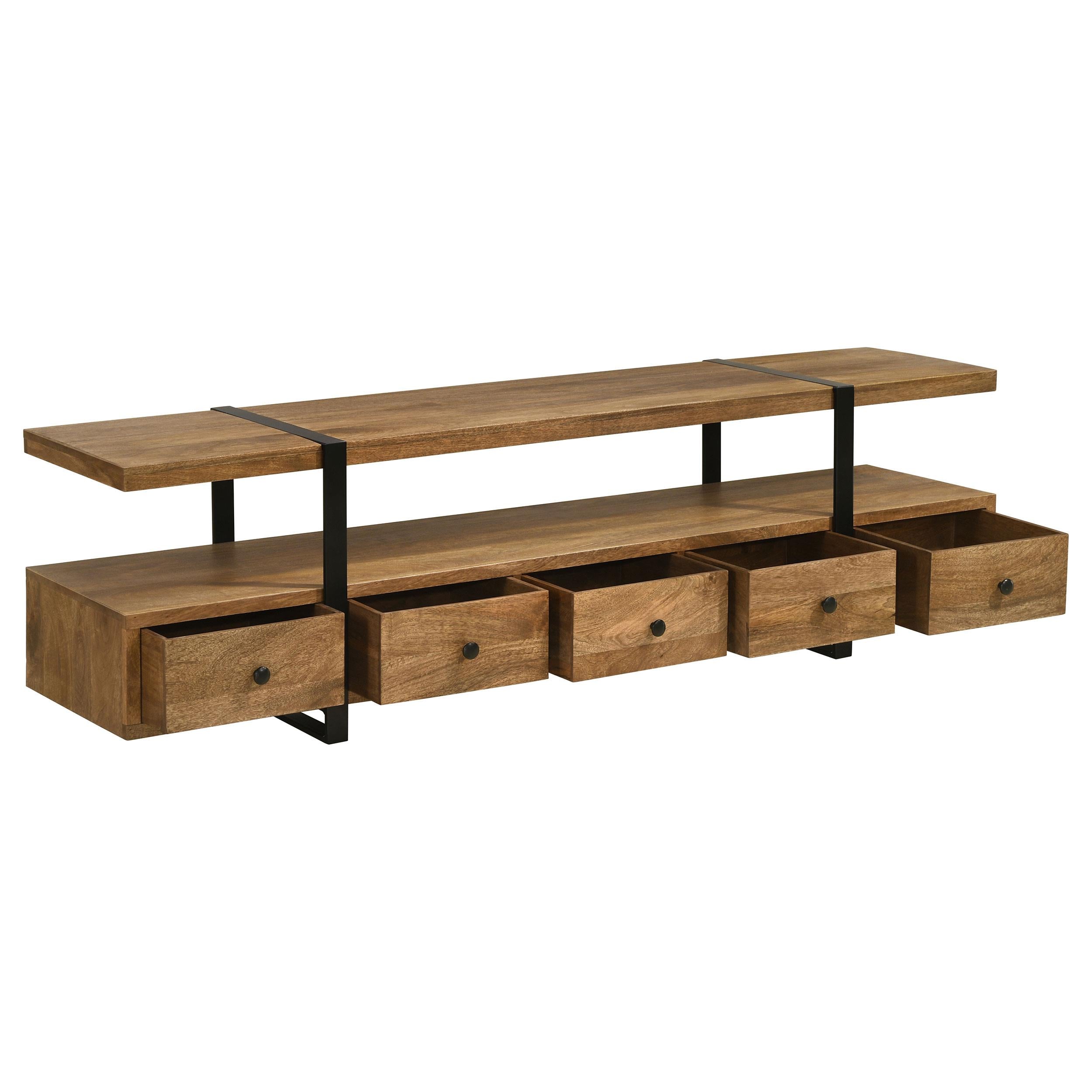  Coaster Furniture Otto 703243 5-Drawer Mango Wood 70" TV Stand Media Console - Brown IMAGE 2