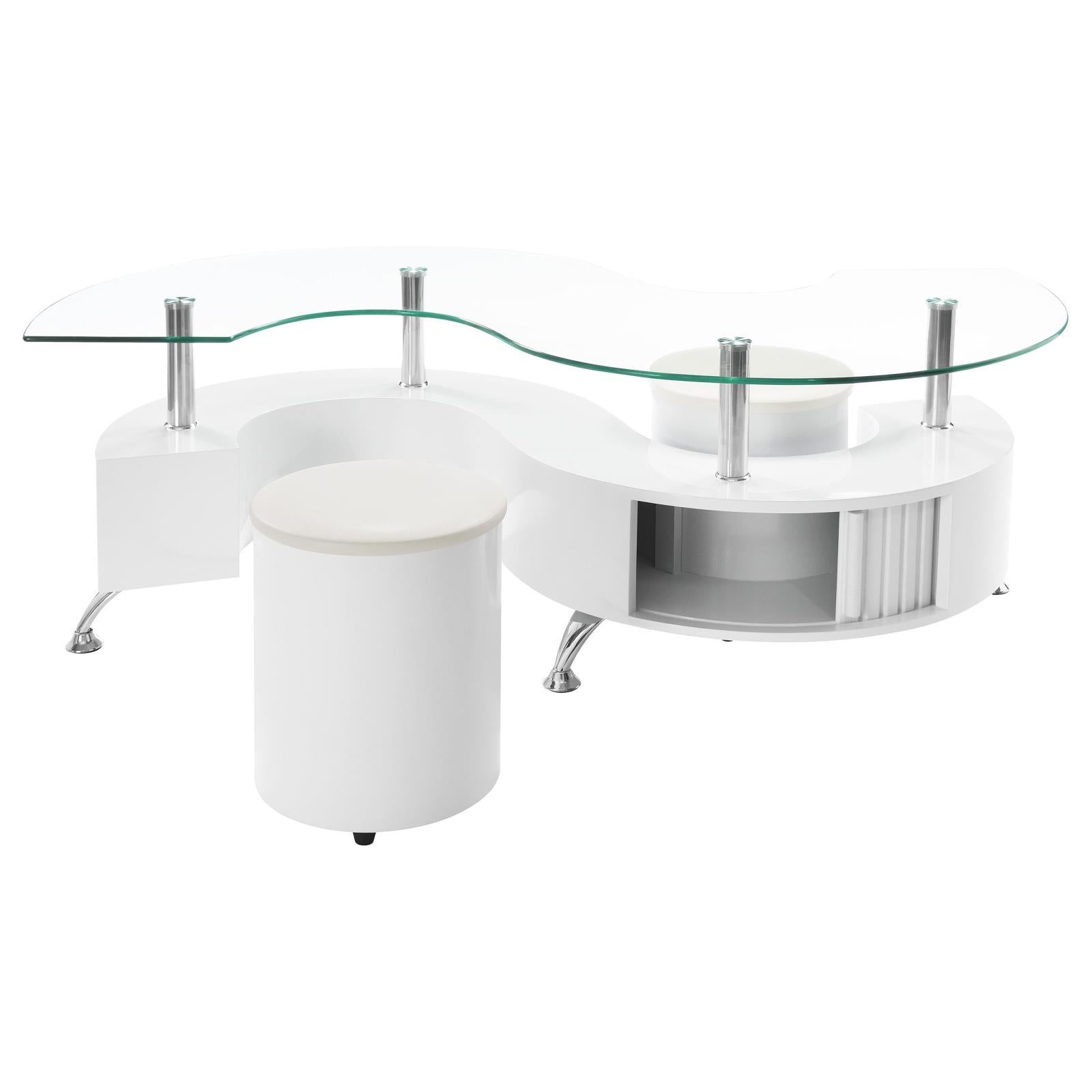  Coaster Furniture Buckley 703400 3-piece Coffee Table and Stools Set - White High Gloss IMAGE 6