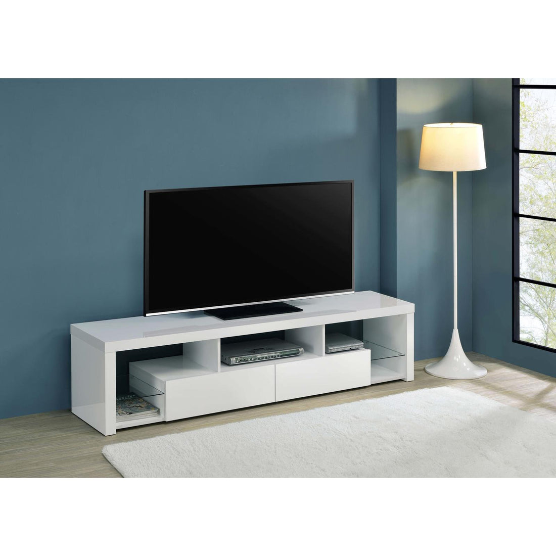  Coaster Furniture Jude 704251 2-Drawer Engineered Wood 71" TV Stand - High Gloss White IMAGE 1