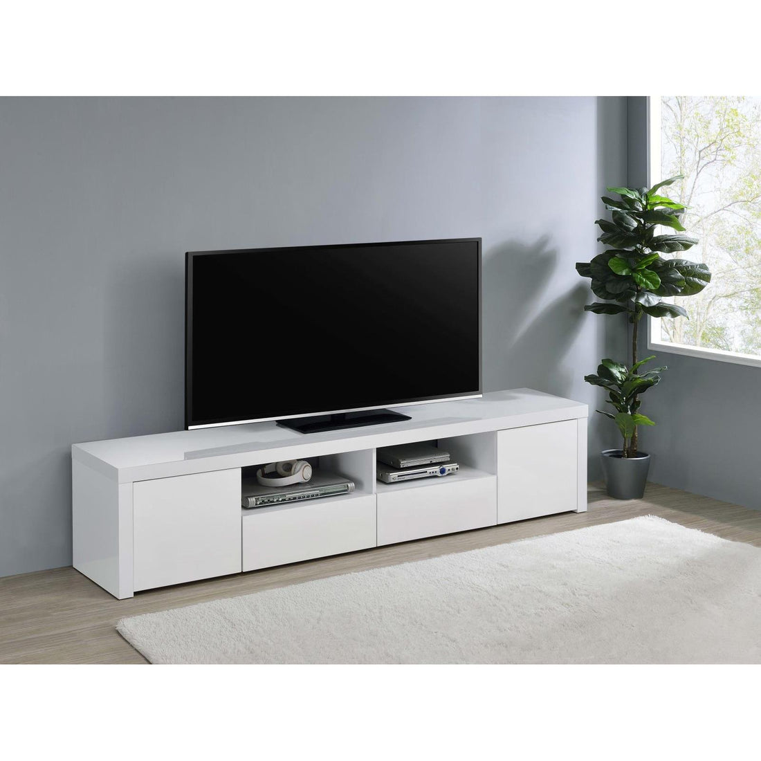  Coaster Furniture Jude 704262 2-door Engineered Wood 79" TV Stand - High Gloss White IMAGE 1