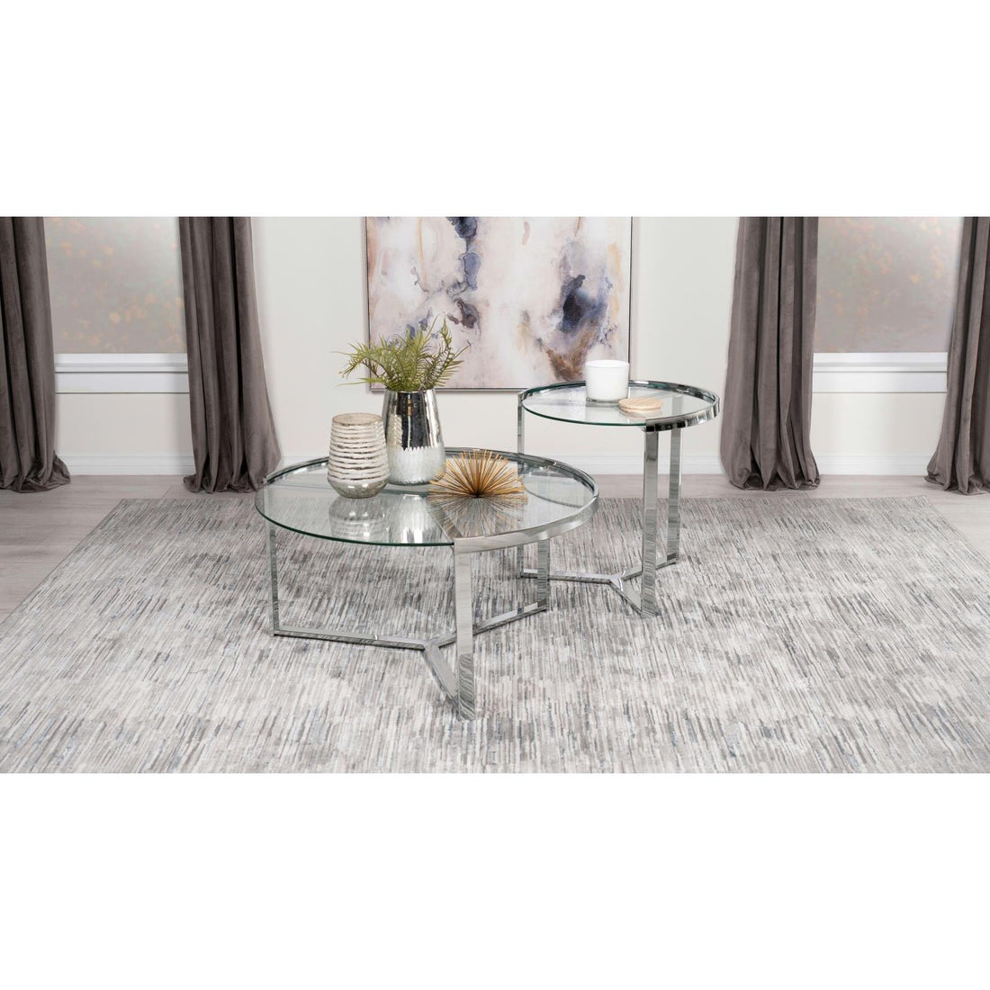  Coaster Furniture Delia 708400 2-Piece Round Glass Top Nesting Coffee Table - Chrome IMAGE 1