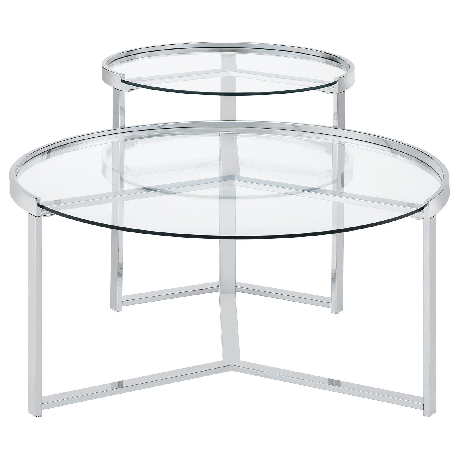  Coaster Furniture Delia 708400 2-Piece Round Glass Top Nesting Coffee Table - Chrome IMAGE 3